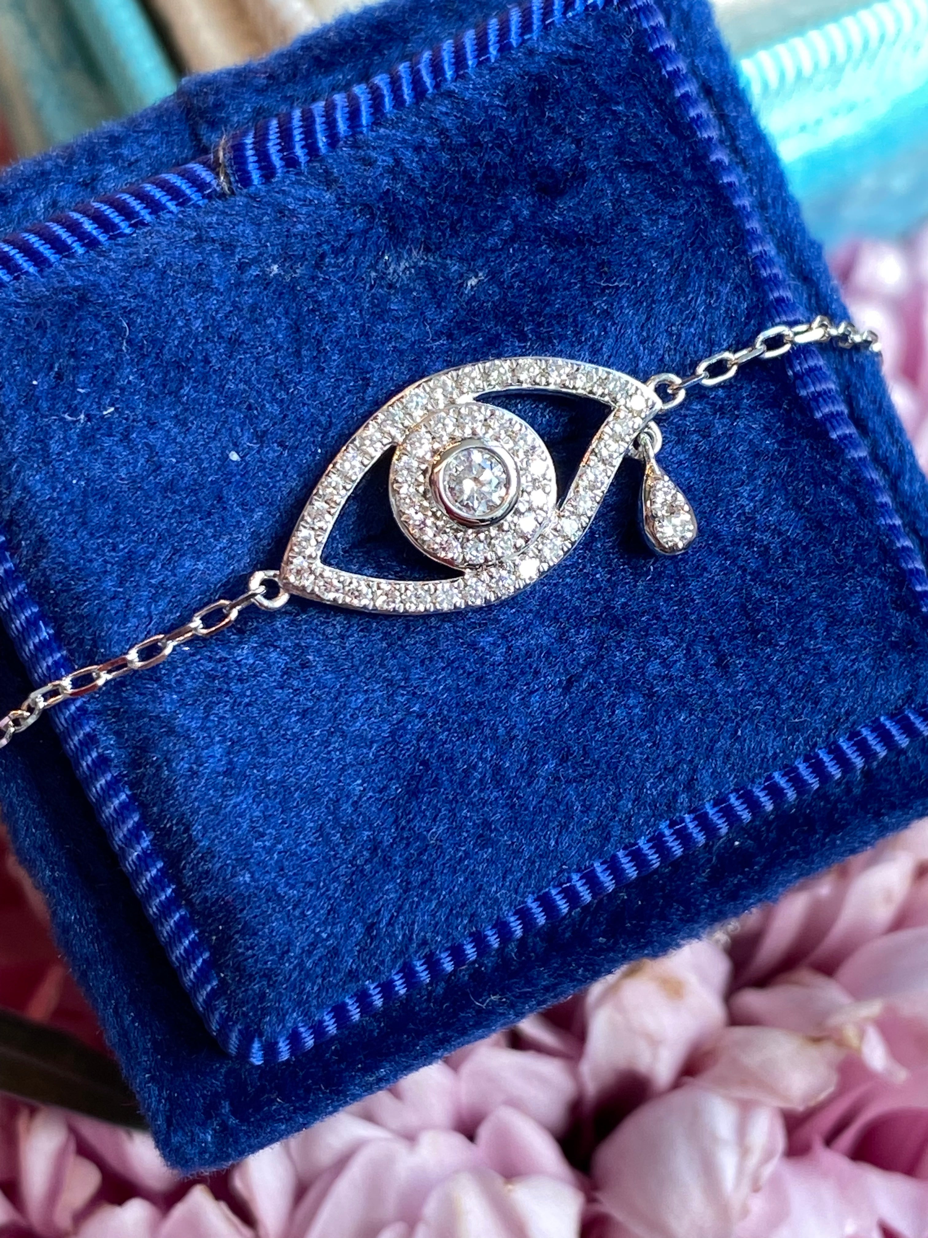 Beautiful Natural Diamond Anti Evil Eye Bracelet in 18ct White Gold