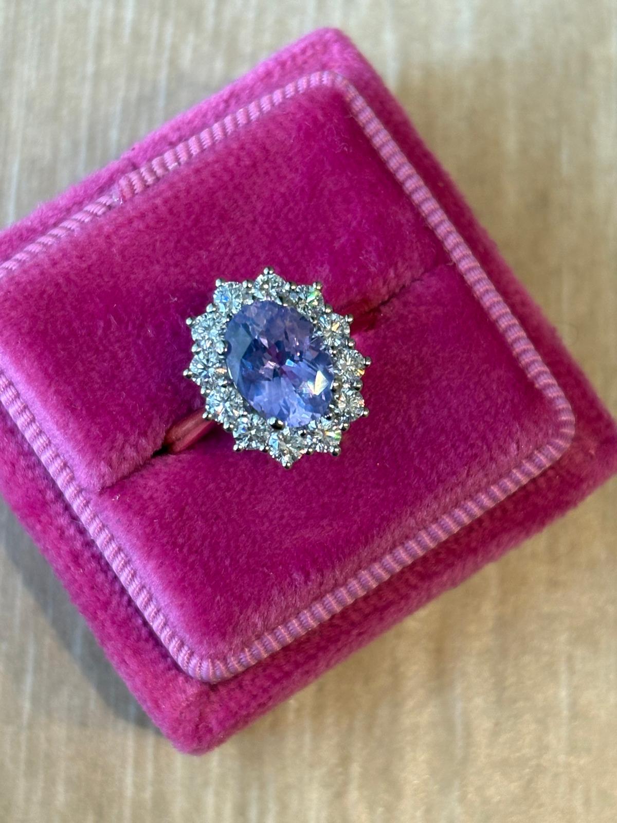 2.43 CTW No Heat Lilac Sapphire and Natural Diamond Ring in Platinum and 18ct Yellow Gold