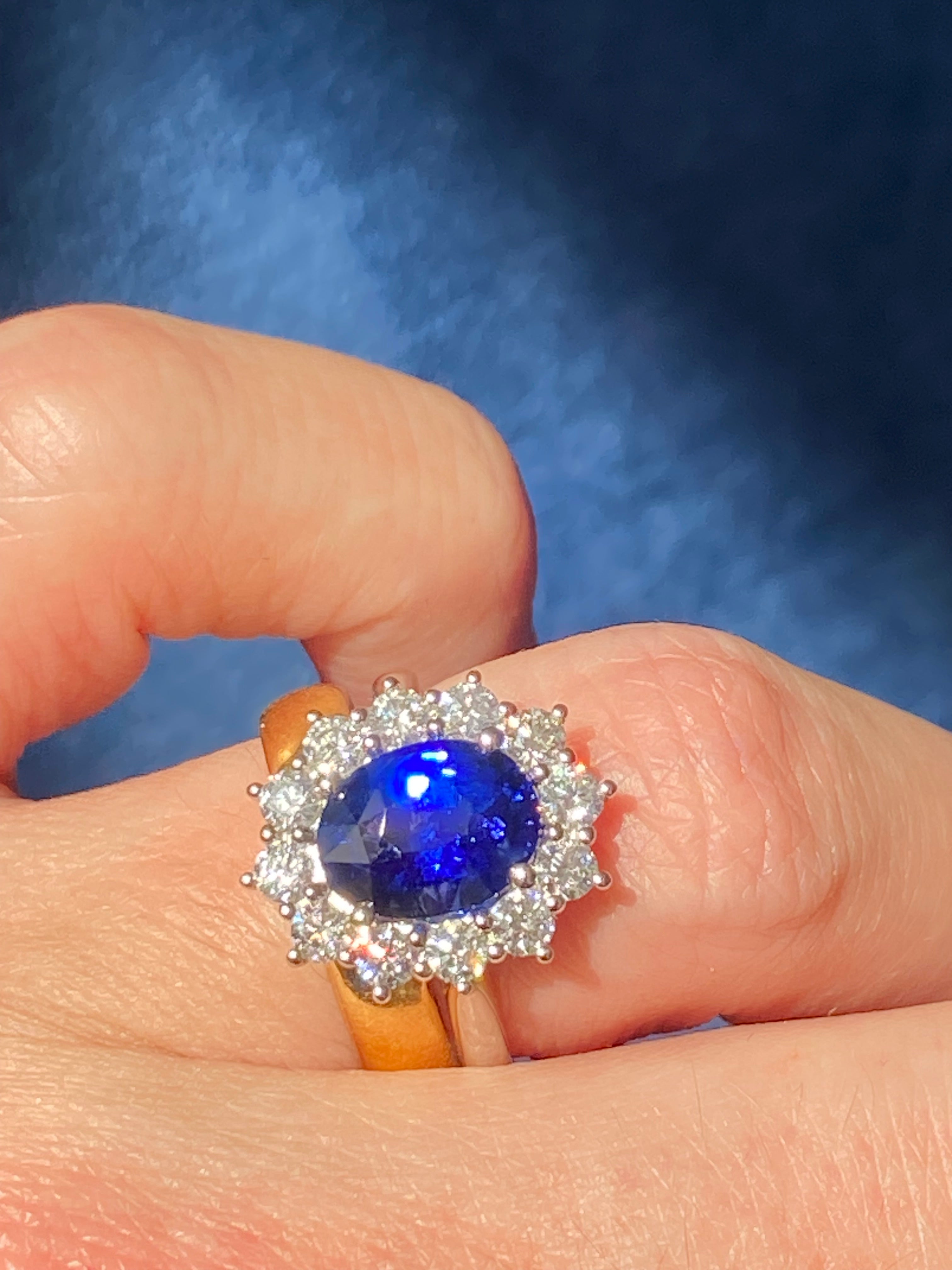 3.17 Carat Blue Ceylon Sapphire and 0.87 CTW Natural Diamond Halo Ring in Platinum