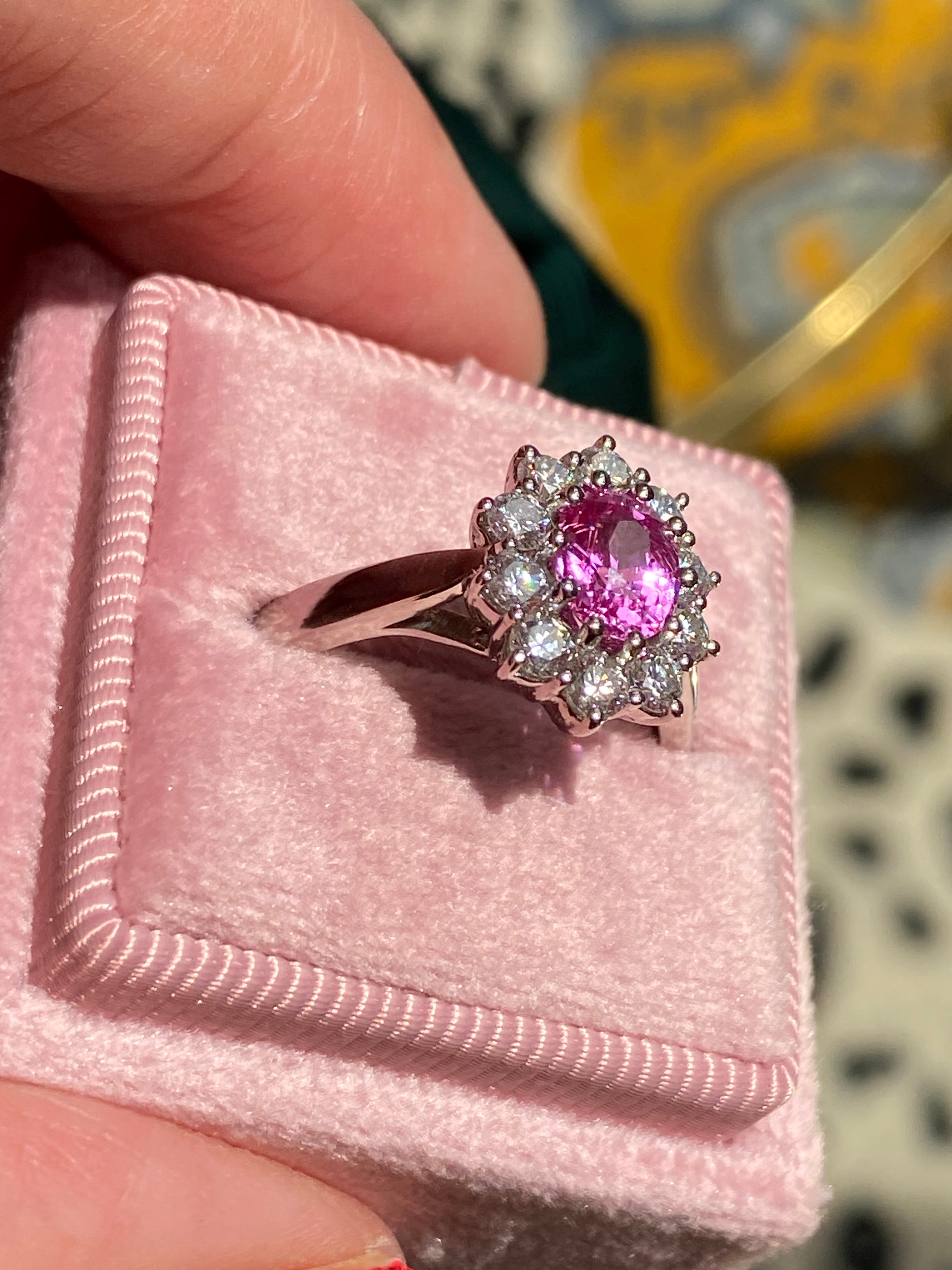 1.81 CTW Pink Sapphire and Natural Diamond Ring in Platinum