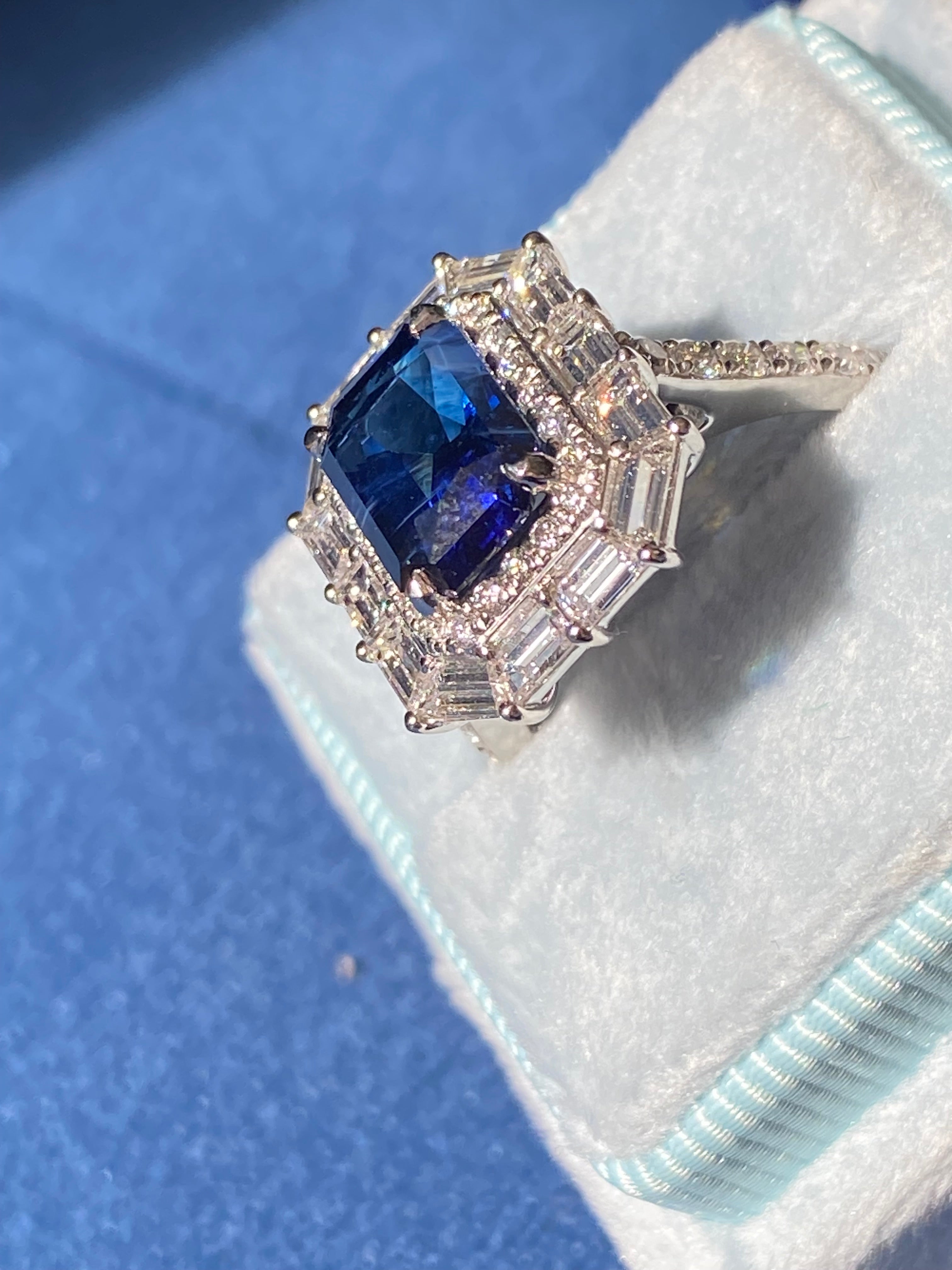4.58 CTW Ceylon Sapphire and Natural Diamond Ring in Platinum