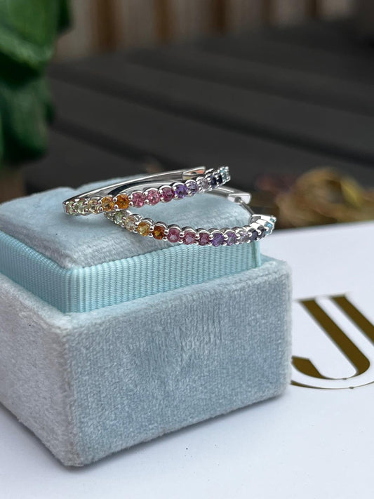 1.10 CTW Colourful Natural Gemstone Hoop Earrings in 18ct White Gold