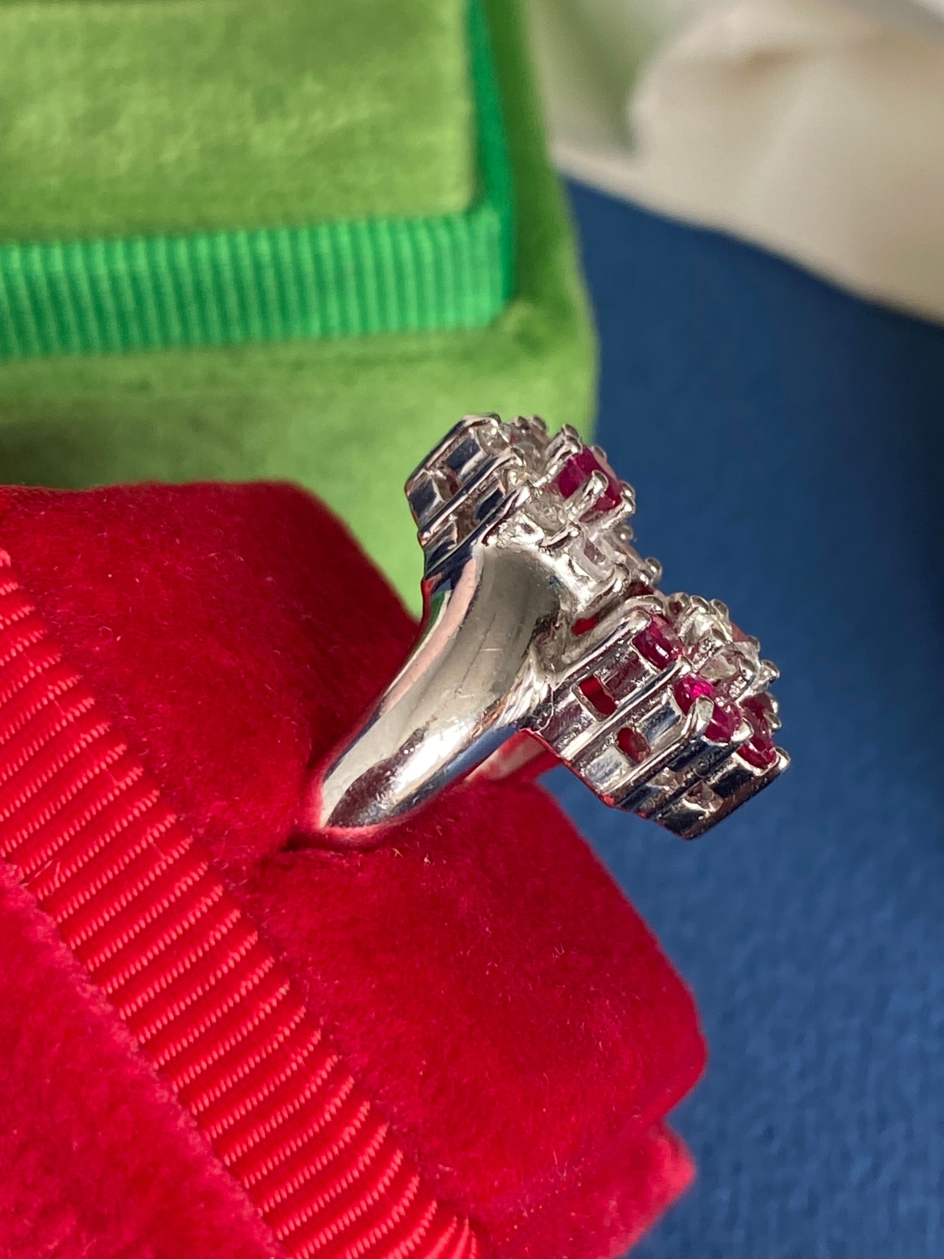 1.21 CTW Ruby and Natural Diamond Double Daisy Halo Ring in Platinum