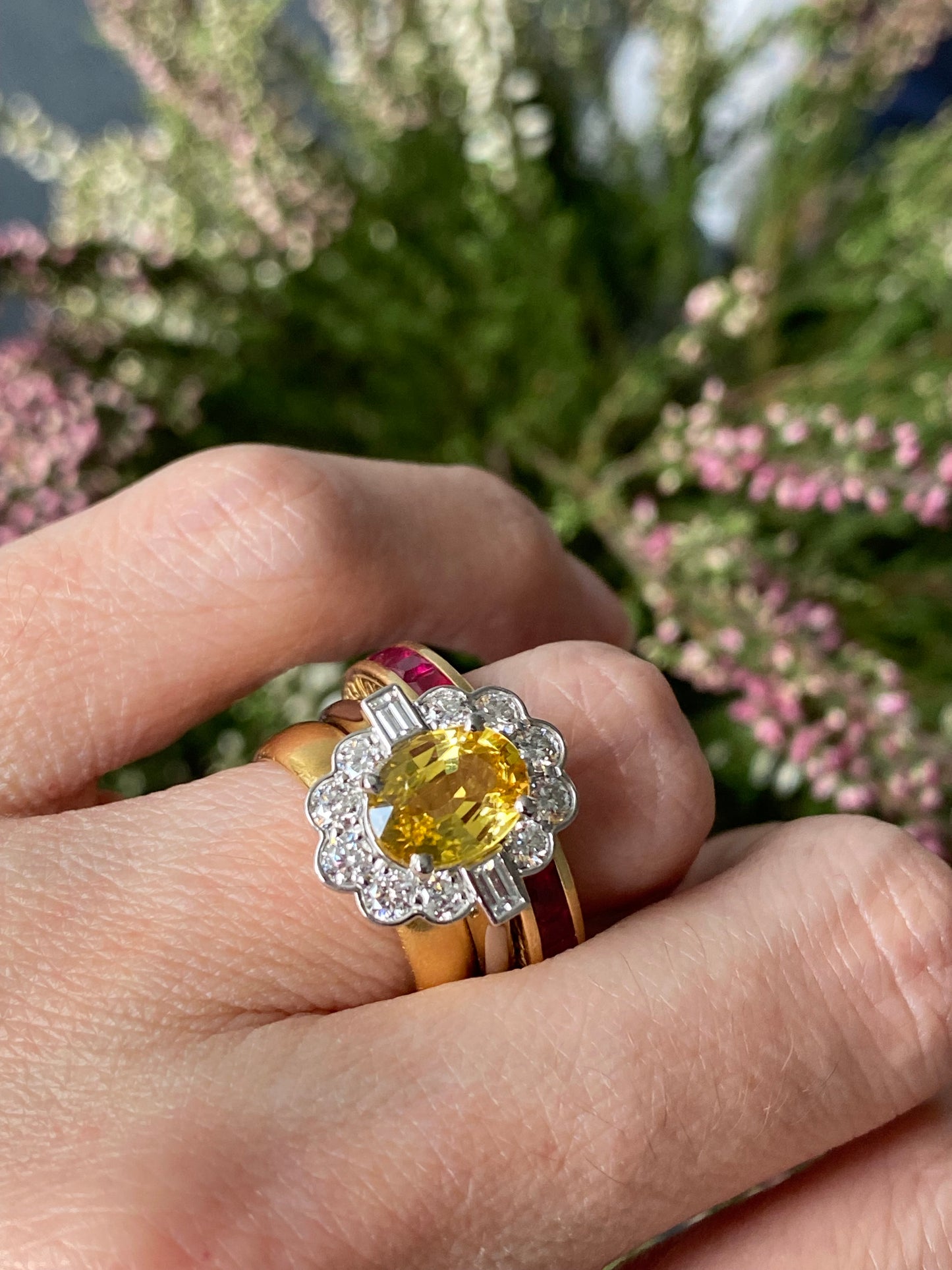 2.45 Carat Yellow Sapphire and Natural Diamond Halo Ring in Platinum