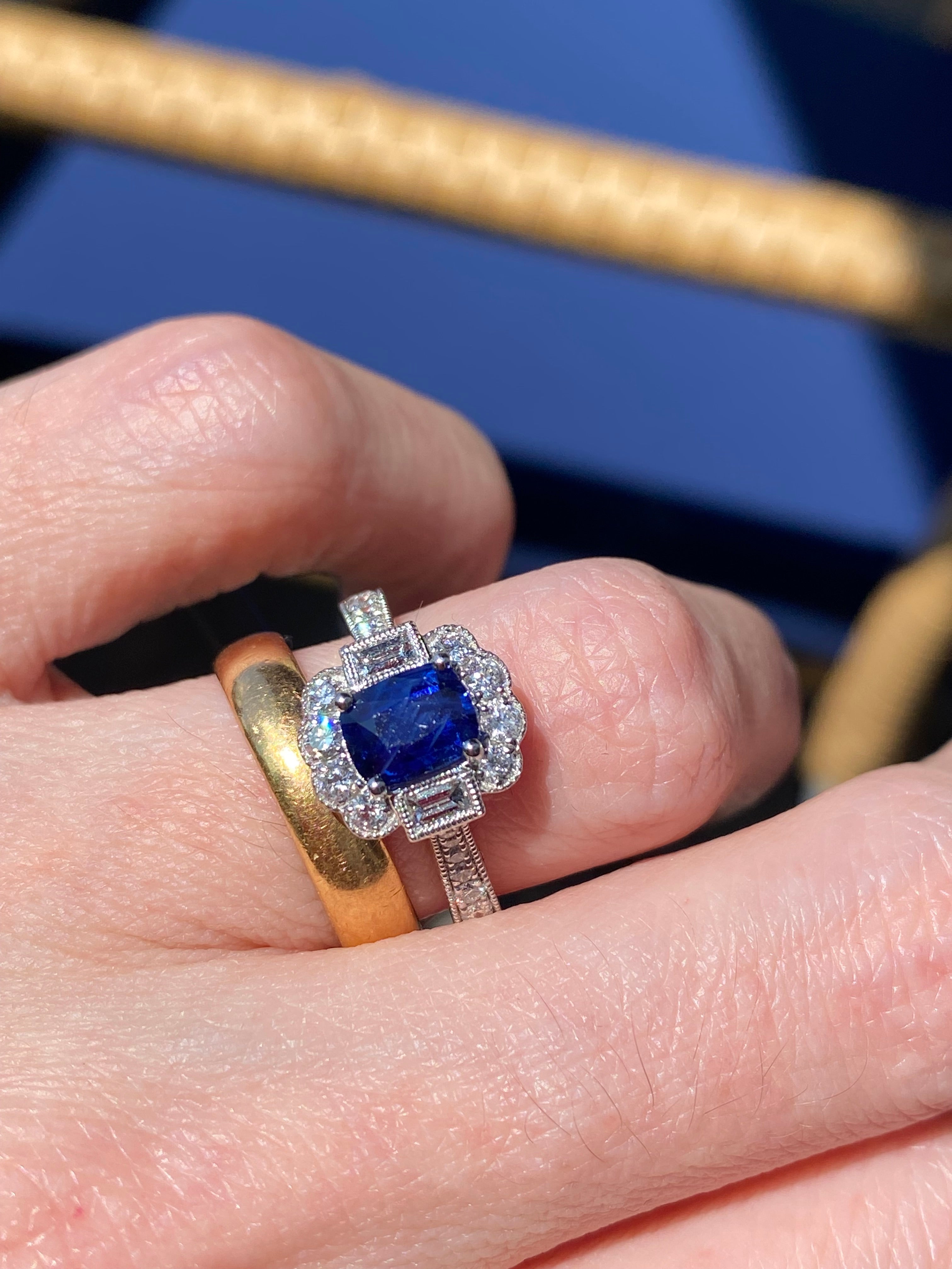 1.66 CTW Blue Ceylon Sapphire and Natural Diamond Ring in Platinum