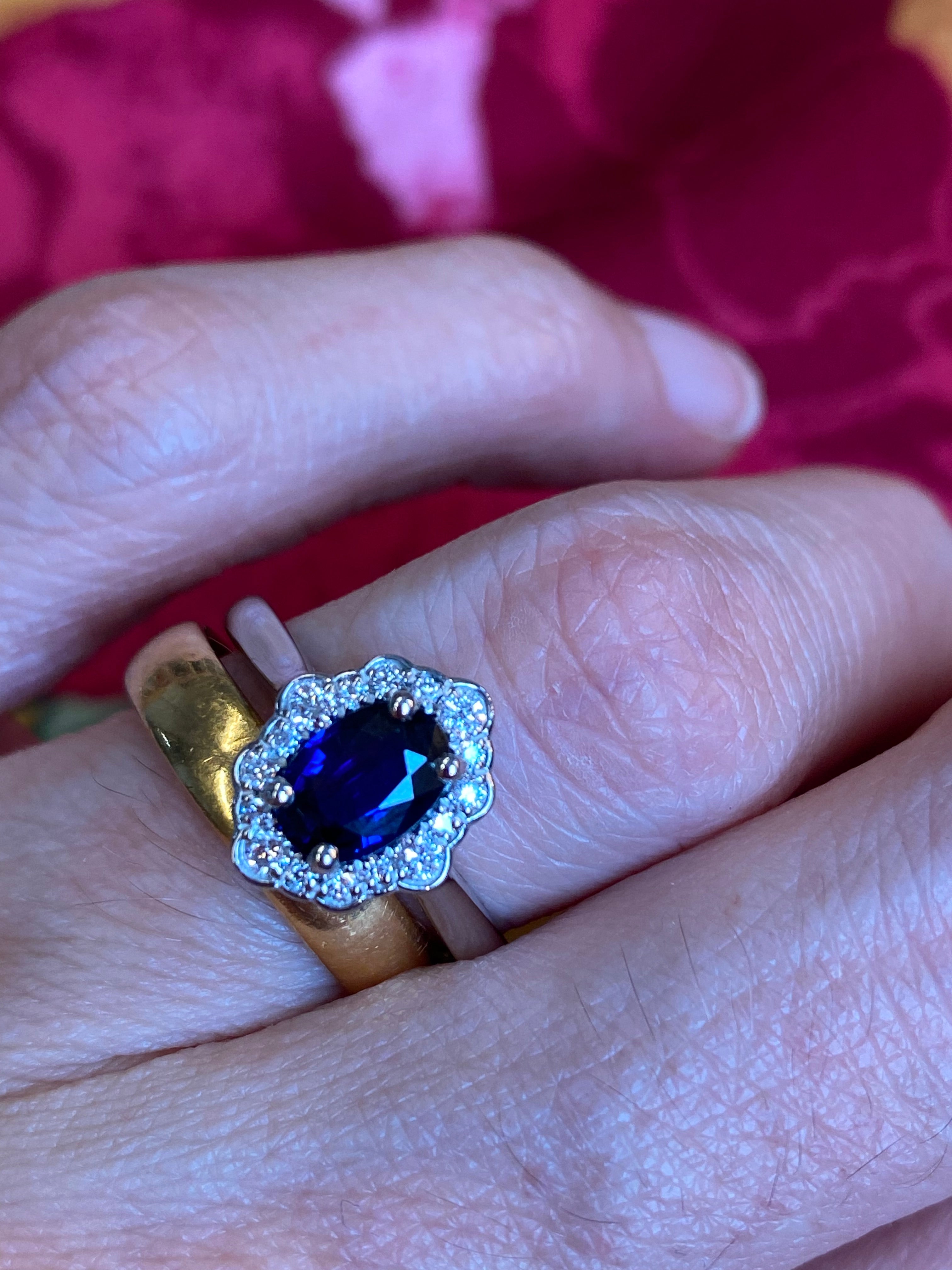 1.26 CTW Art Deco Style Blue Ceylon Sapphire and Natural Diamond Halo Ring in Platinum