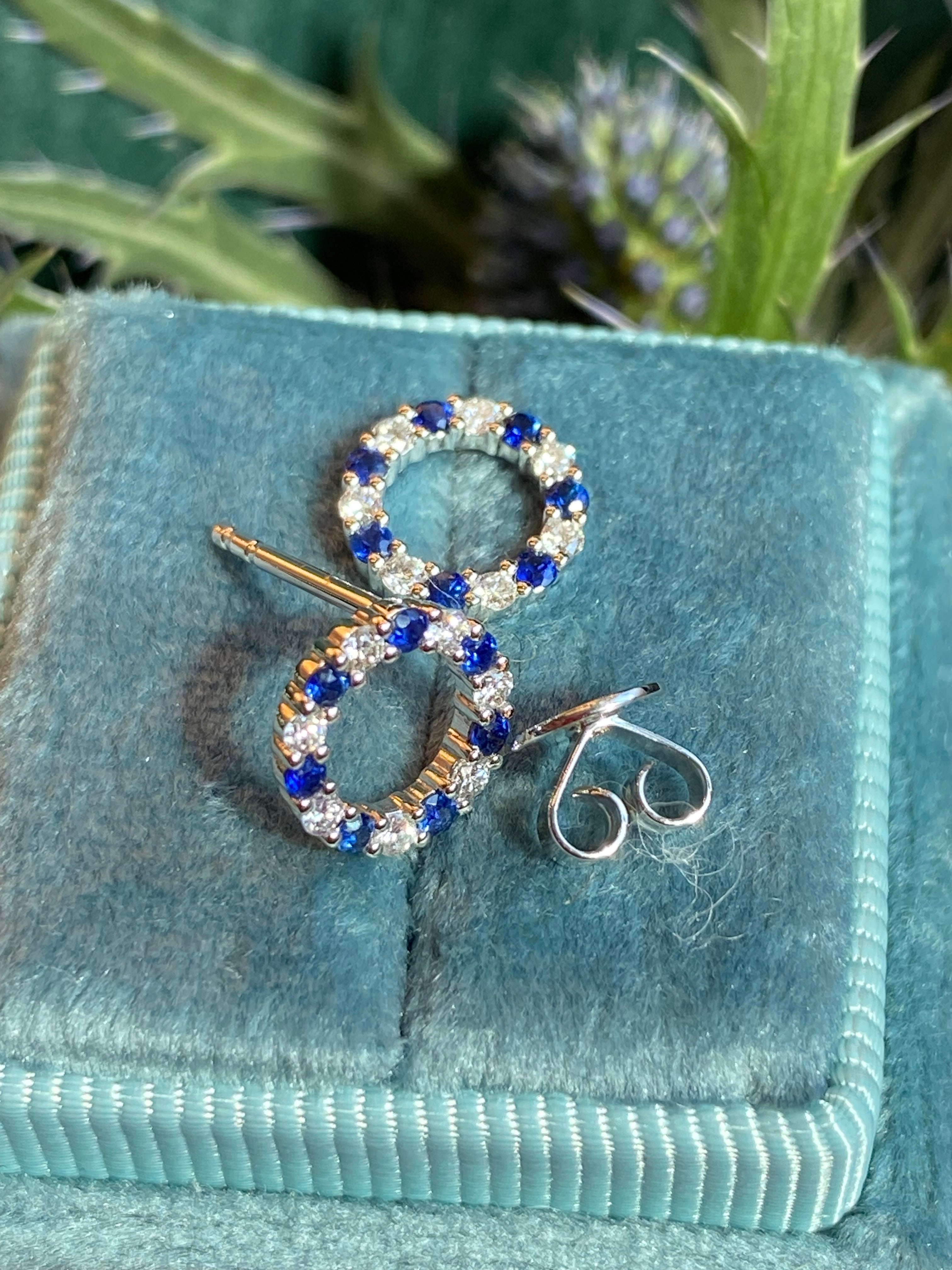Sapphire and Diamond Stud Earrings in 18ct White Gold
