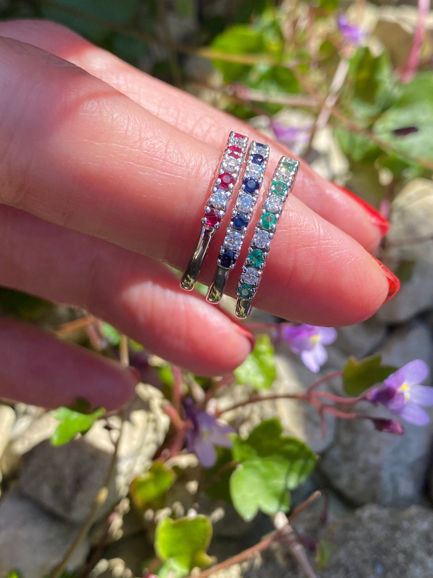 0.47ctw Natural Emerald and Moissanite Eternity Stacking Ring