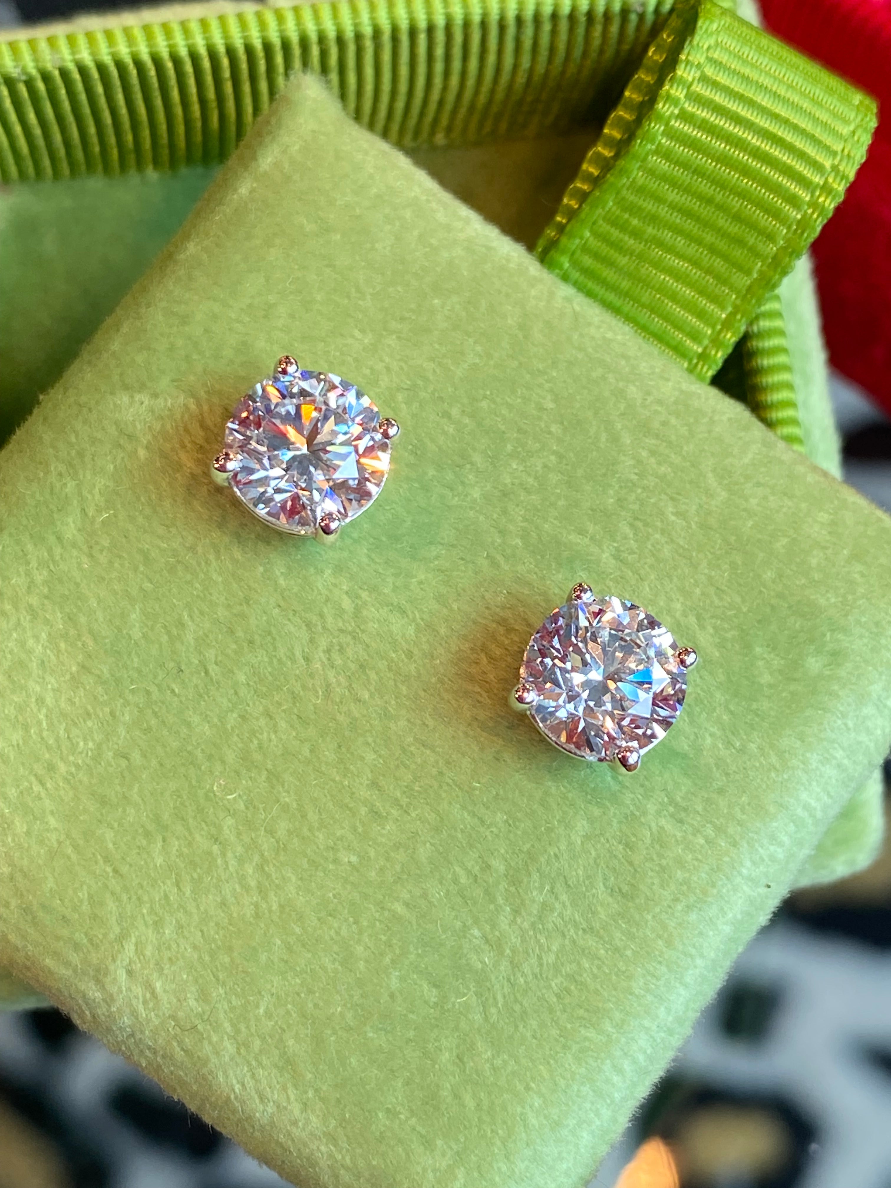 3.00 CTW Round Brilliant Lab Grown Diamond Stud Earrings in 9ct White Gold, F Colour / VS Clarity