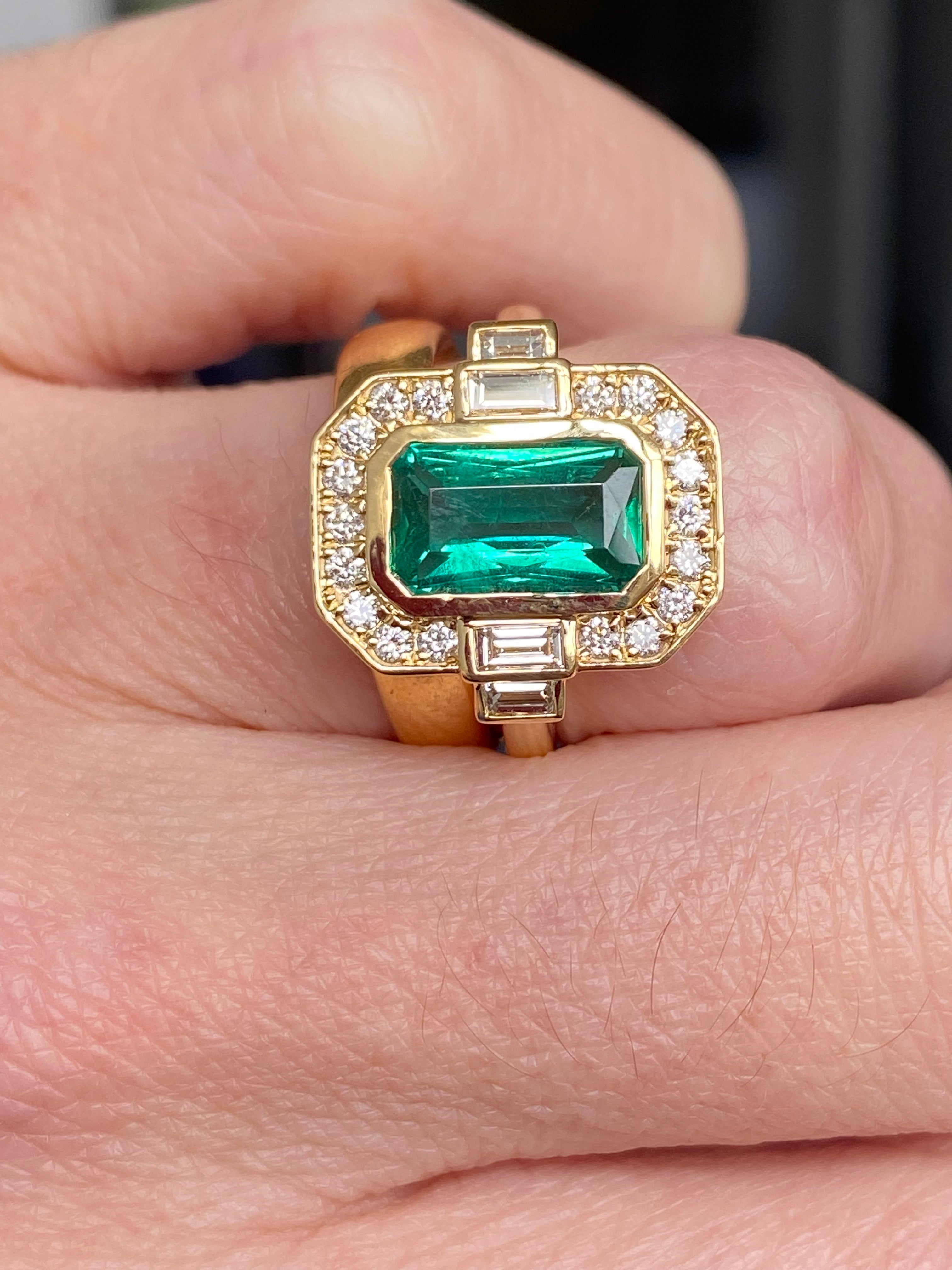 2.05 Carat Emerald and 0.58ctw Natural Diamond Ring in 18ct Yellow Gold