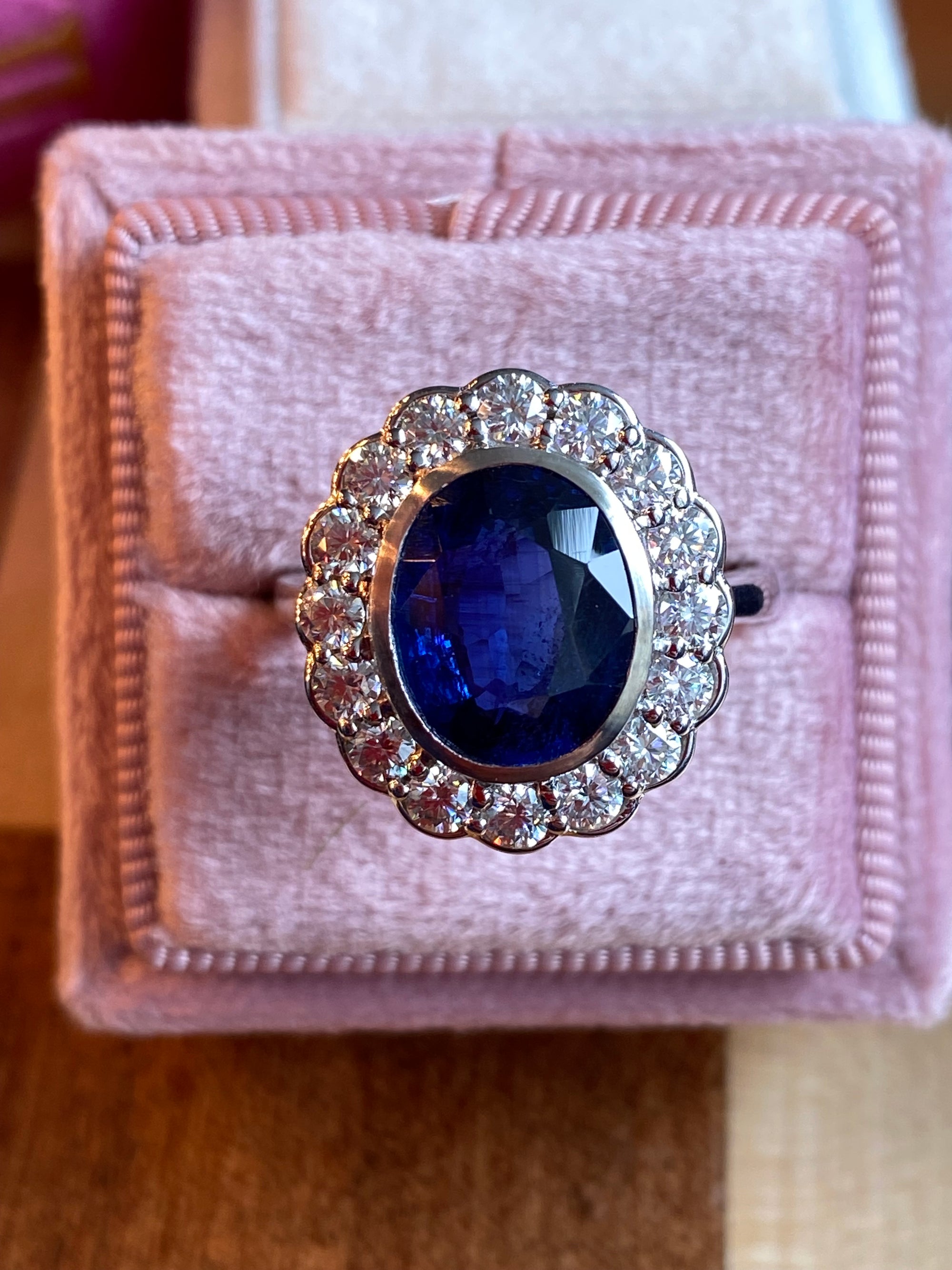 5.40 CTW Oval Cut Kyanite and Moissanite Halo Ring in Sterling Silver