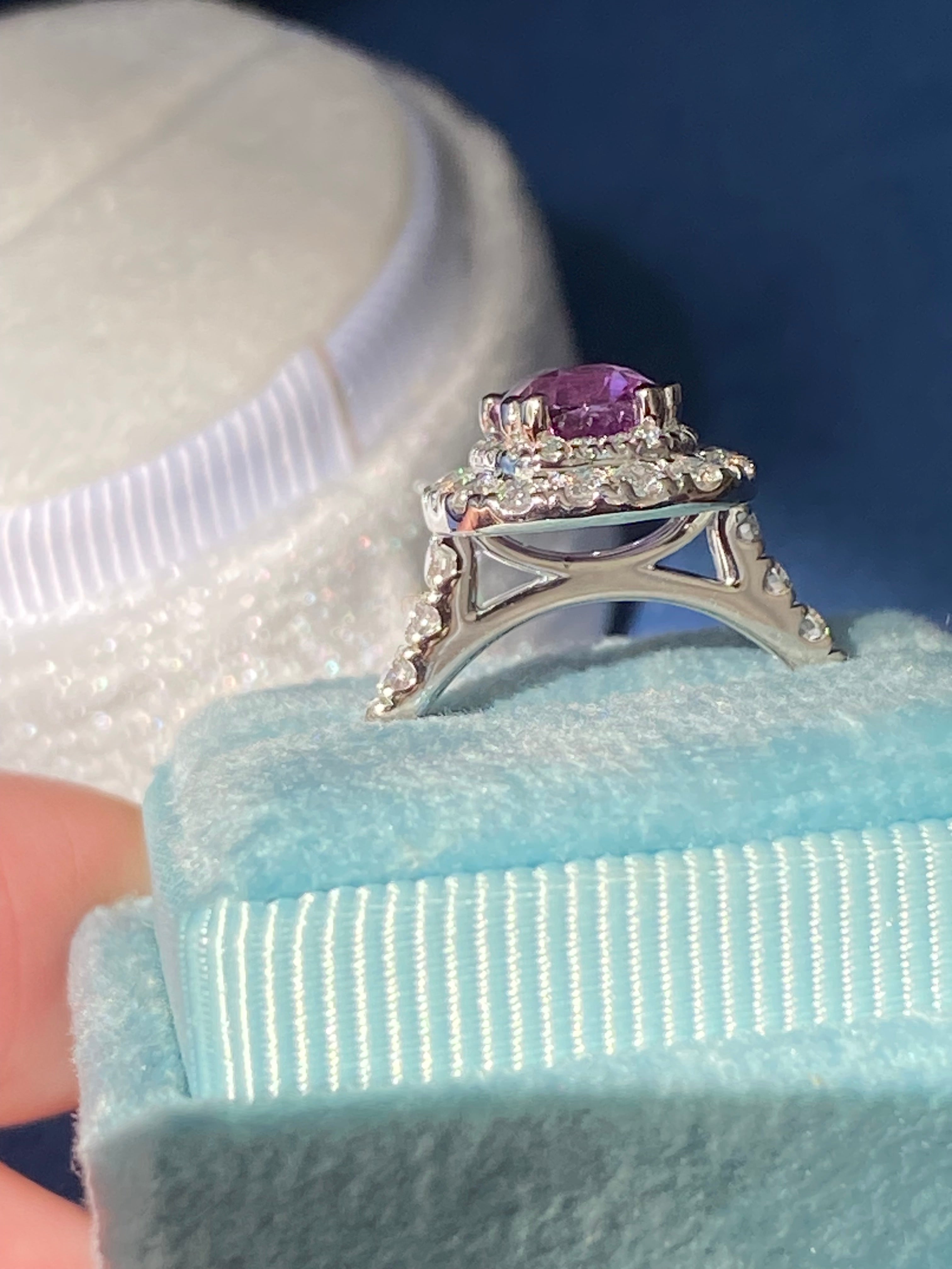 1.95 Carat Purple Sapphire and 0.97ctw Natural Diamond Halo Ring in Platinum