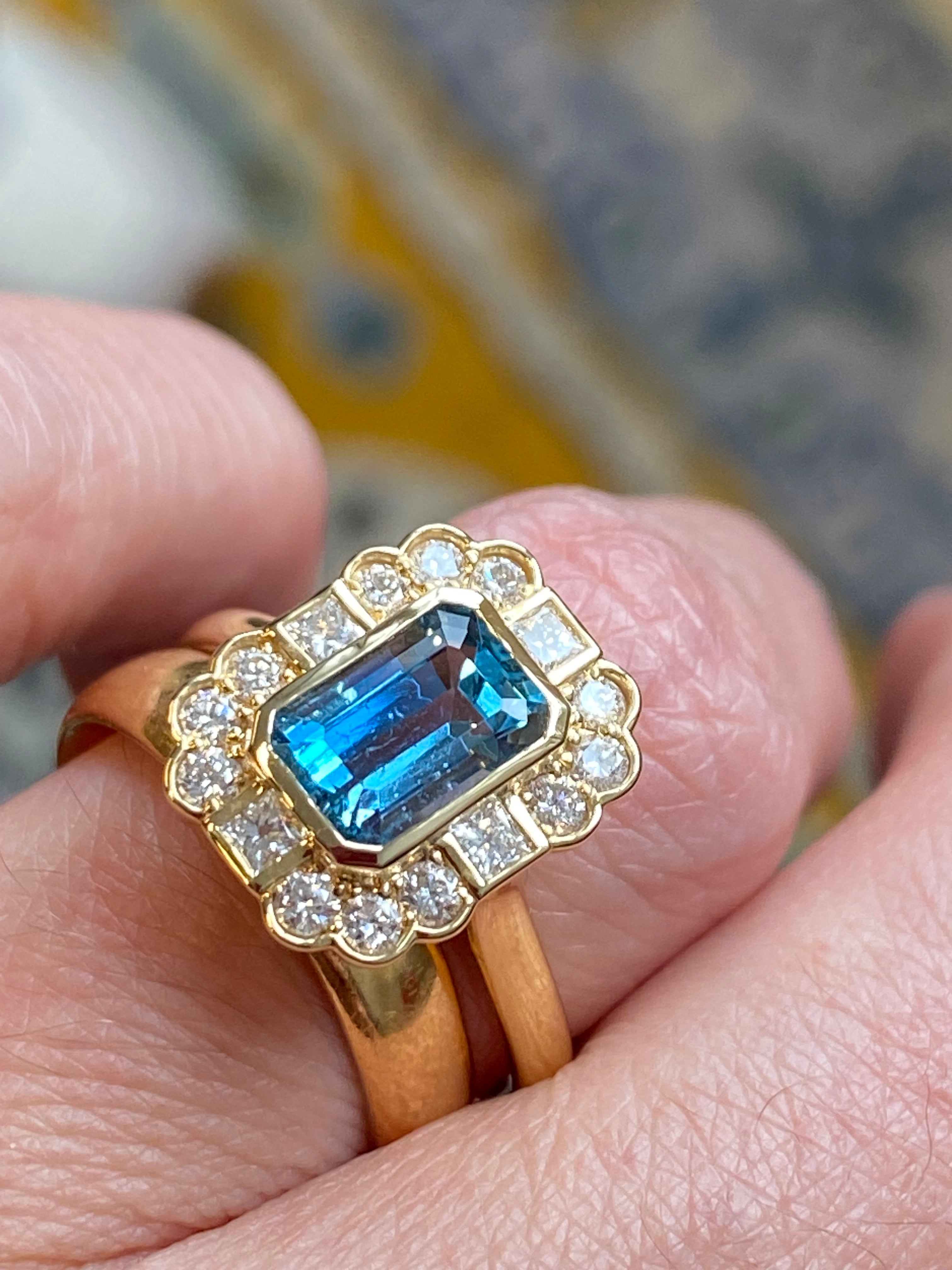 1.80 CTW Aquamarine and Natural Diamond Ring in 18ct Yellow Gold