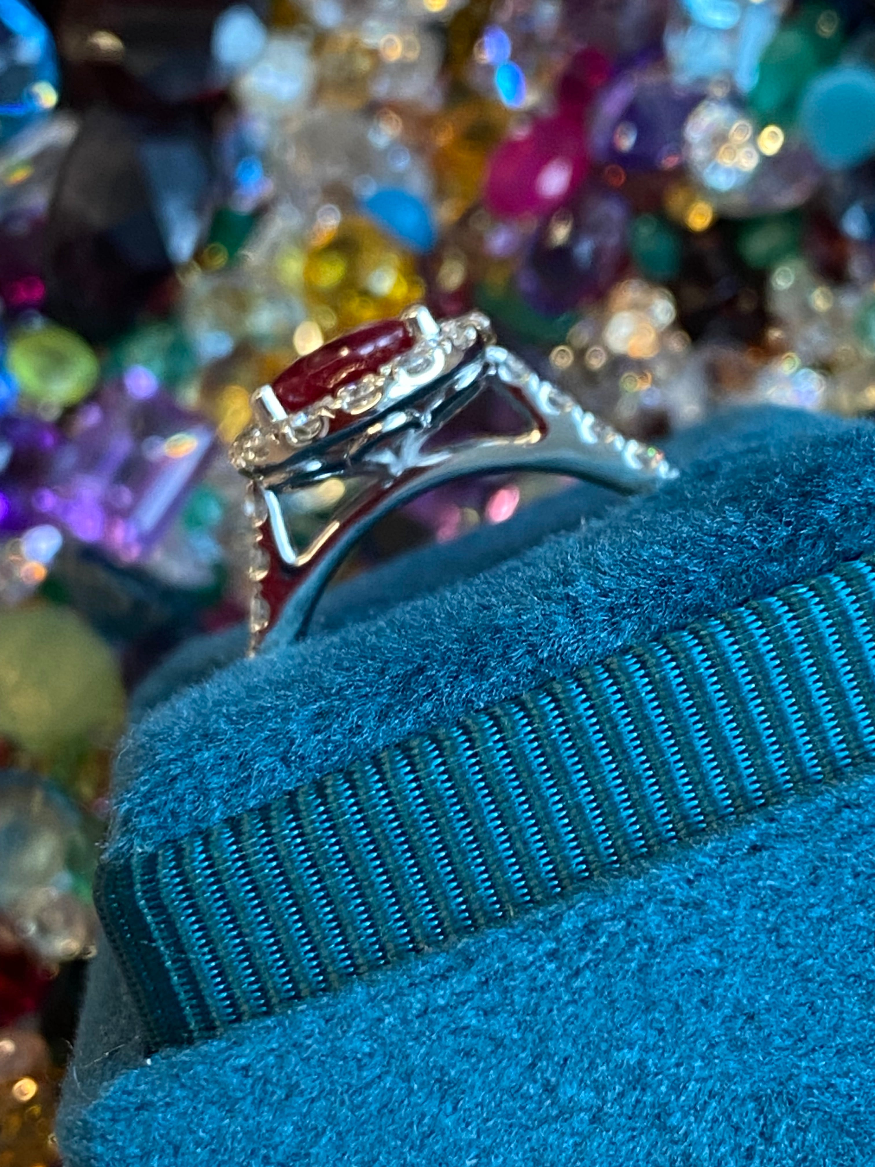 2.08 CTW Pear Cut Ruby and Natural Diamond Ring in Platinum