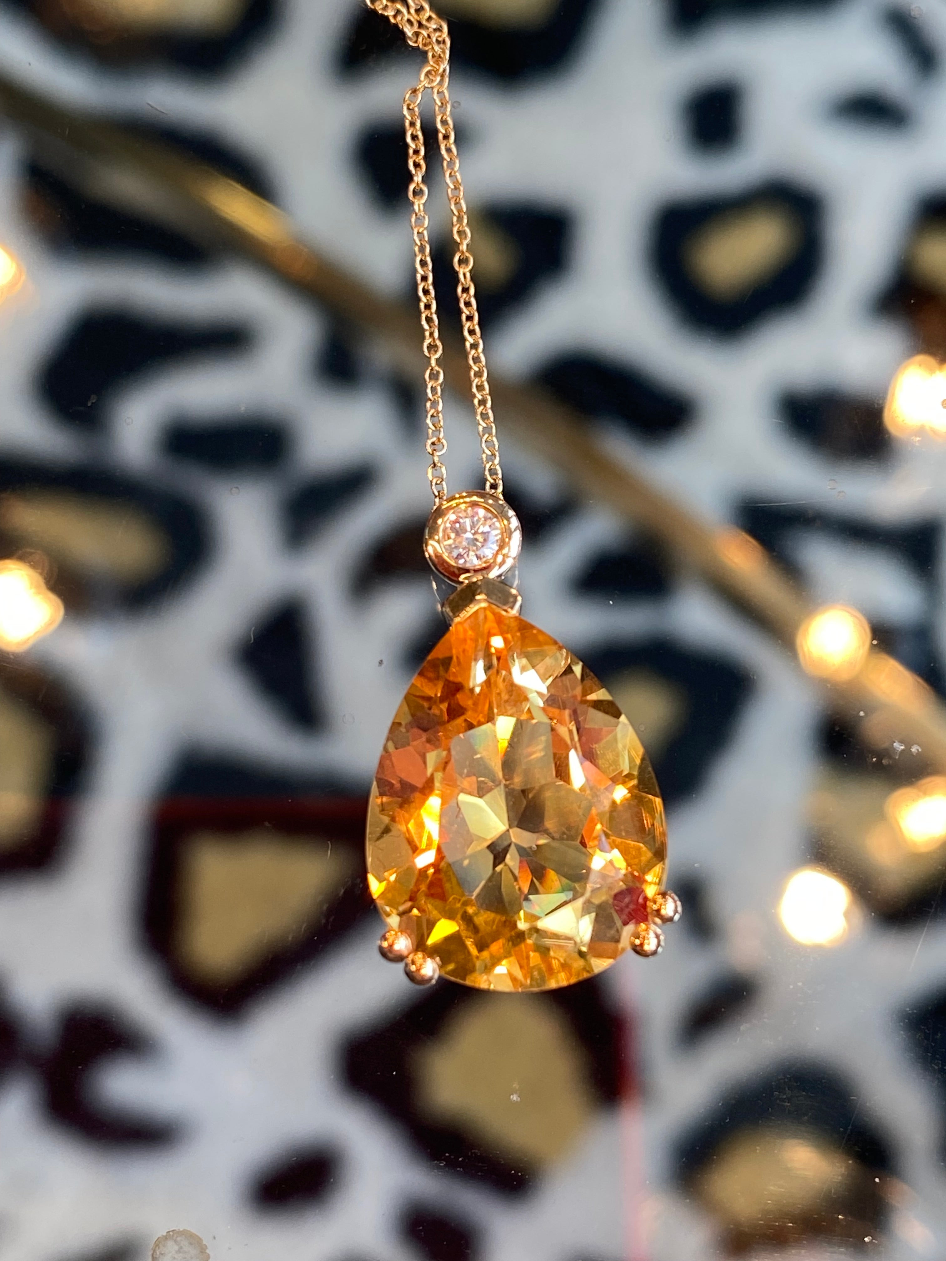 9.50 Carat Citrine and Natural Diamond Pendant Necklace in 9ct Yellow Gold