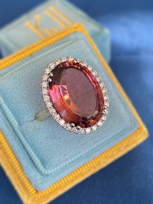 11.48 Carat Pink Tourmaline and Natural Diamond Ring in Platinum and 18ct Yellow Gold