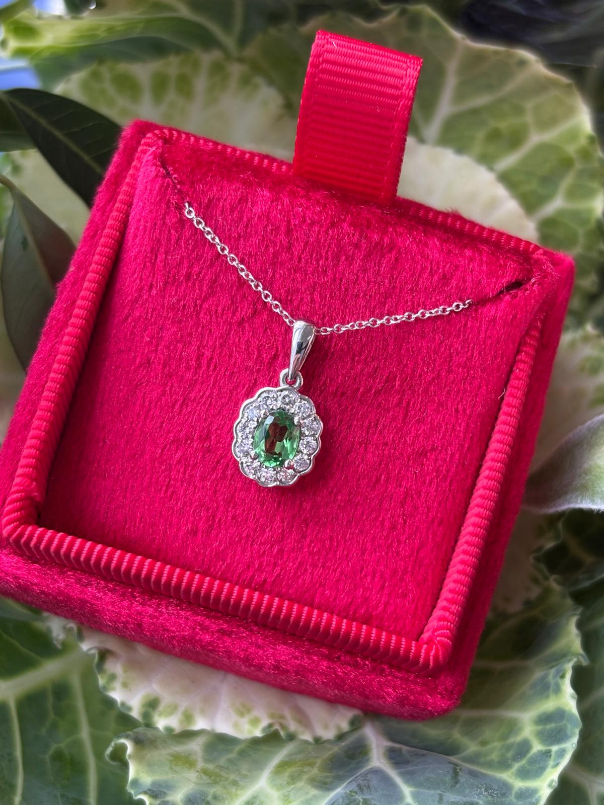 0.64 CTW Tsavorite Garnet and Natural Diamond Pendant Necklace in 18ct White Gold