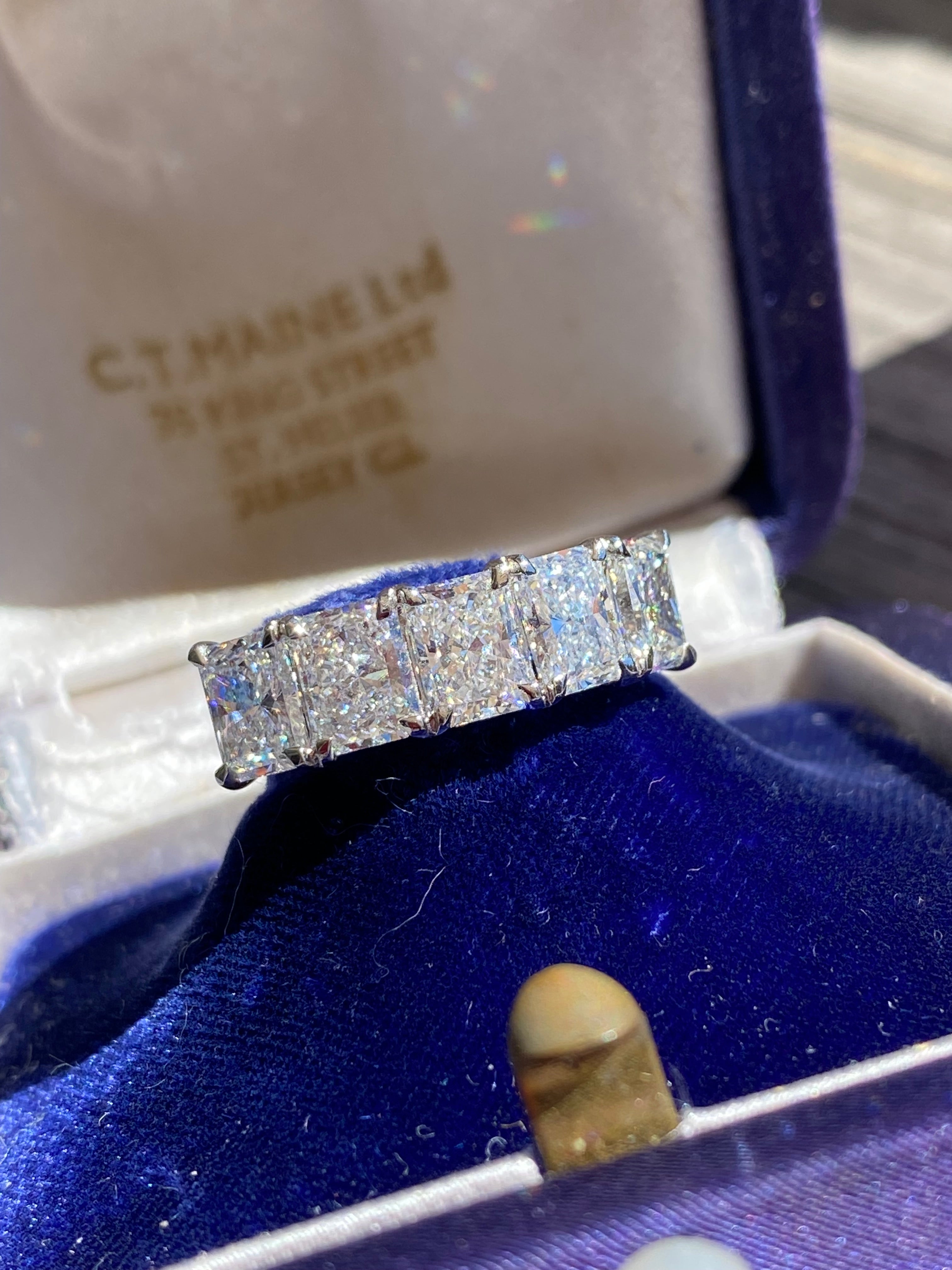 3.56 CTW Radiant Cut D Colour VVS Lab Diamond Five Stone Ring in Platinum