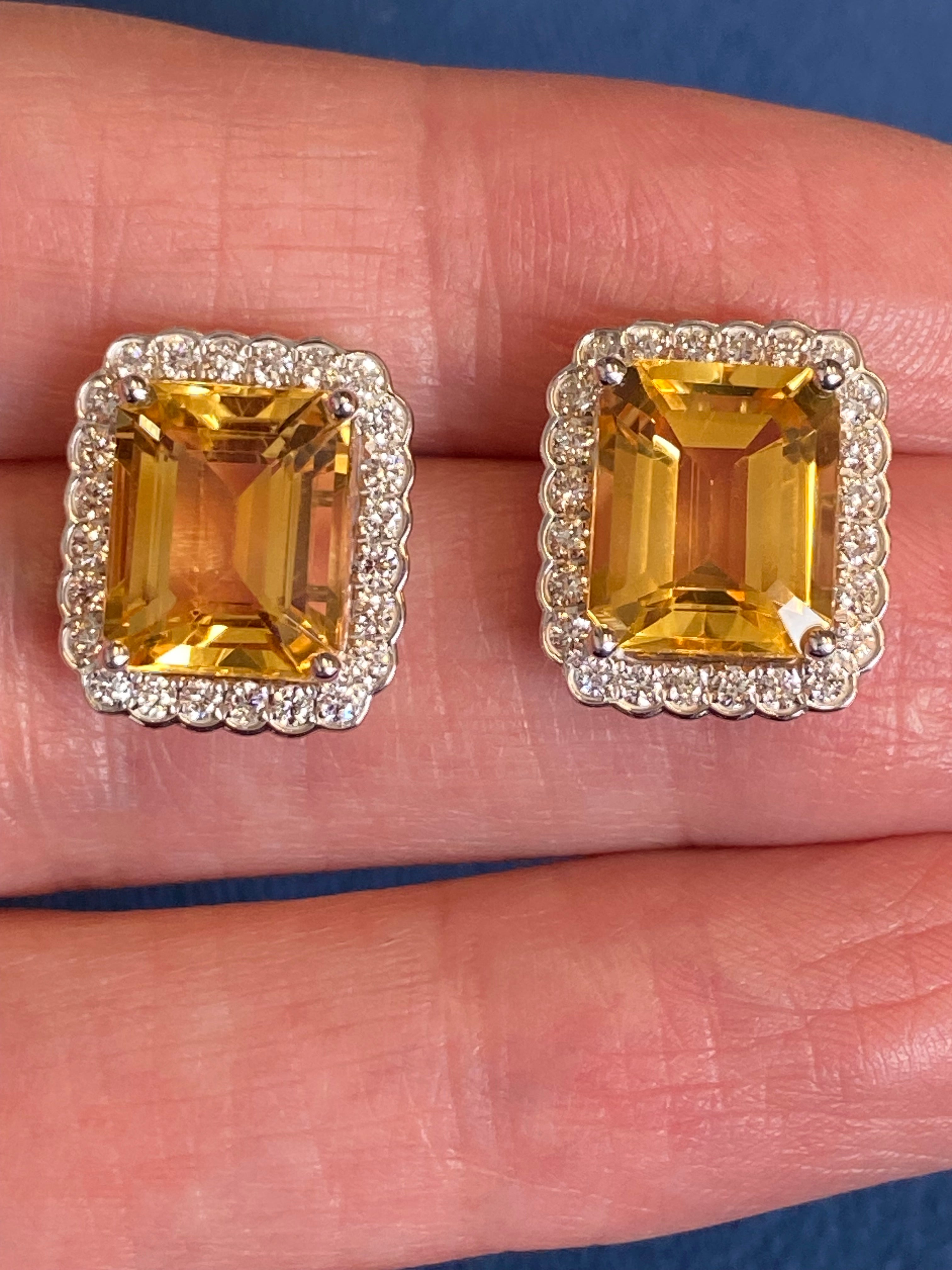 9.31ctw Citrine and Natural Diamond Stud Earrings in 9ct White Gold