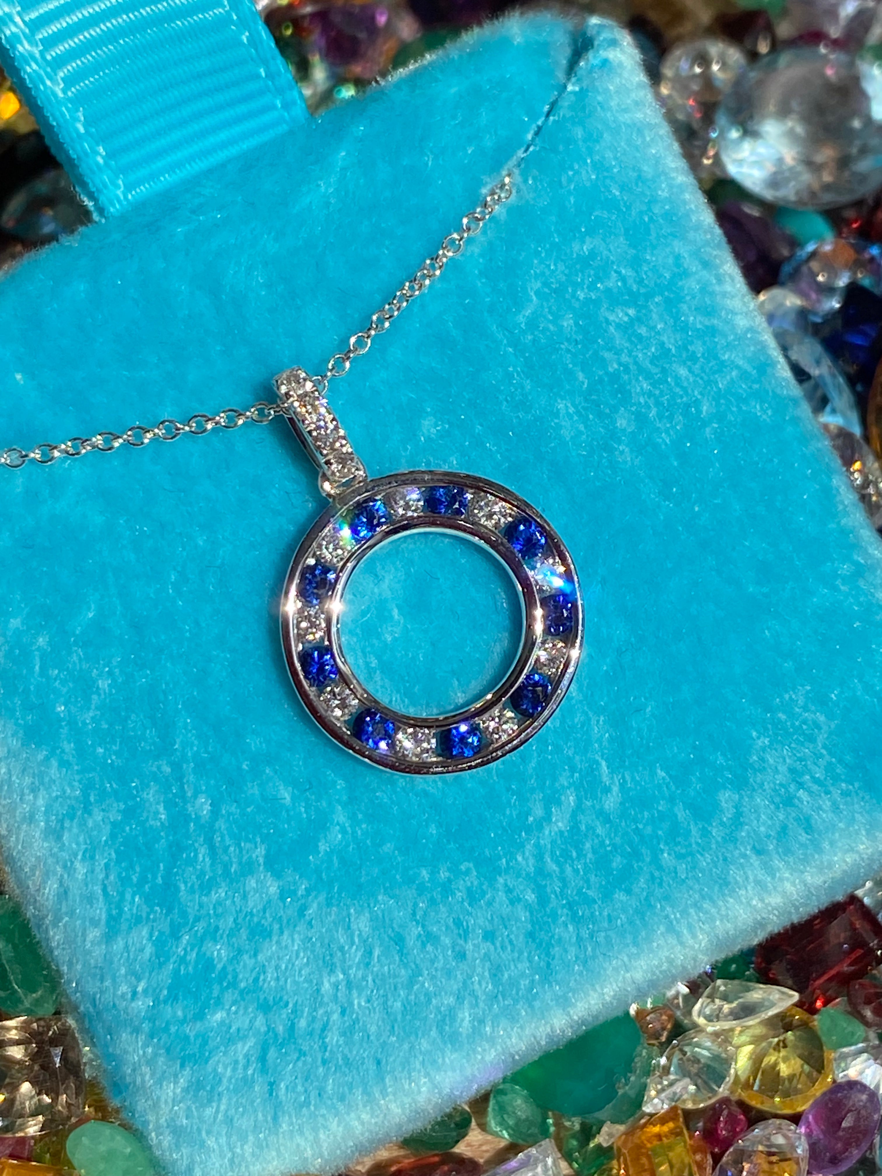 Beautiful Sapphire and Natural Diamond Pendant Necklace in 18ct White Gold