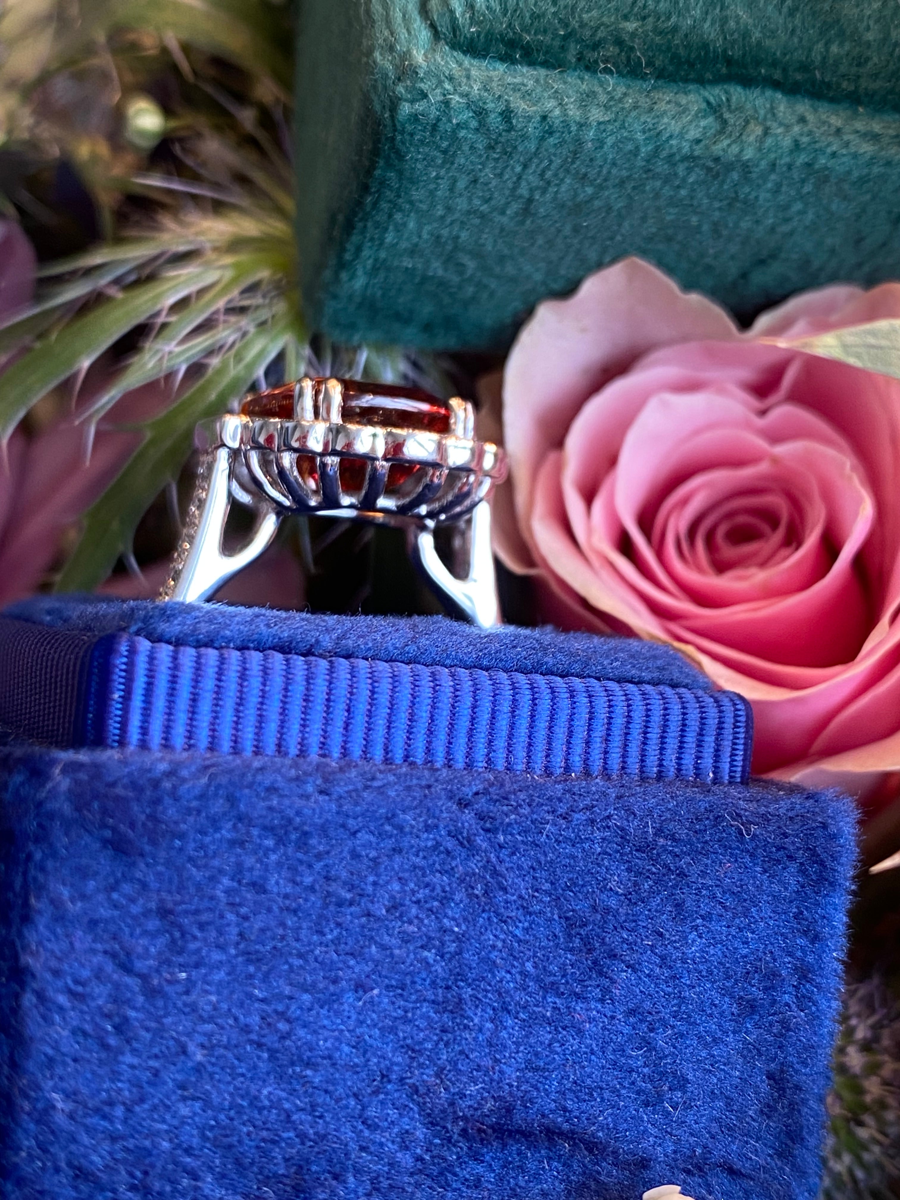 5.95 Carat Hessonite Garnet and 1.03ctw Natural Diamond Ring in Platinum