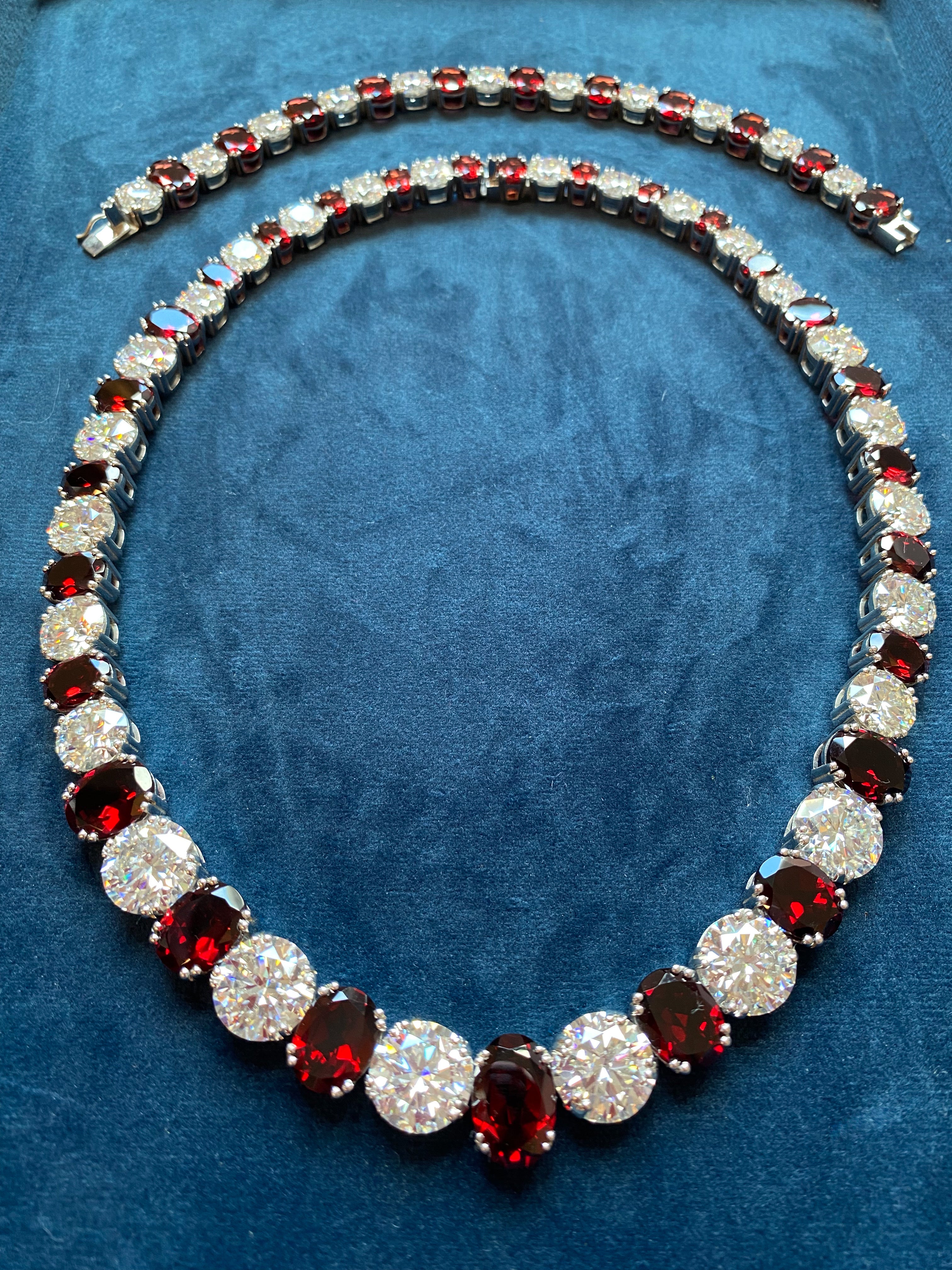 170.86 CTW Moissanite and Garnet Necklace in Sterling Silver