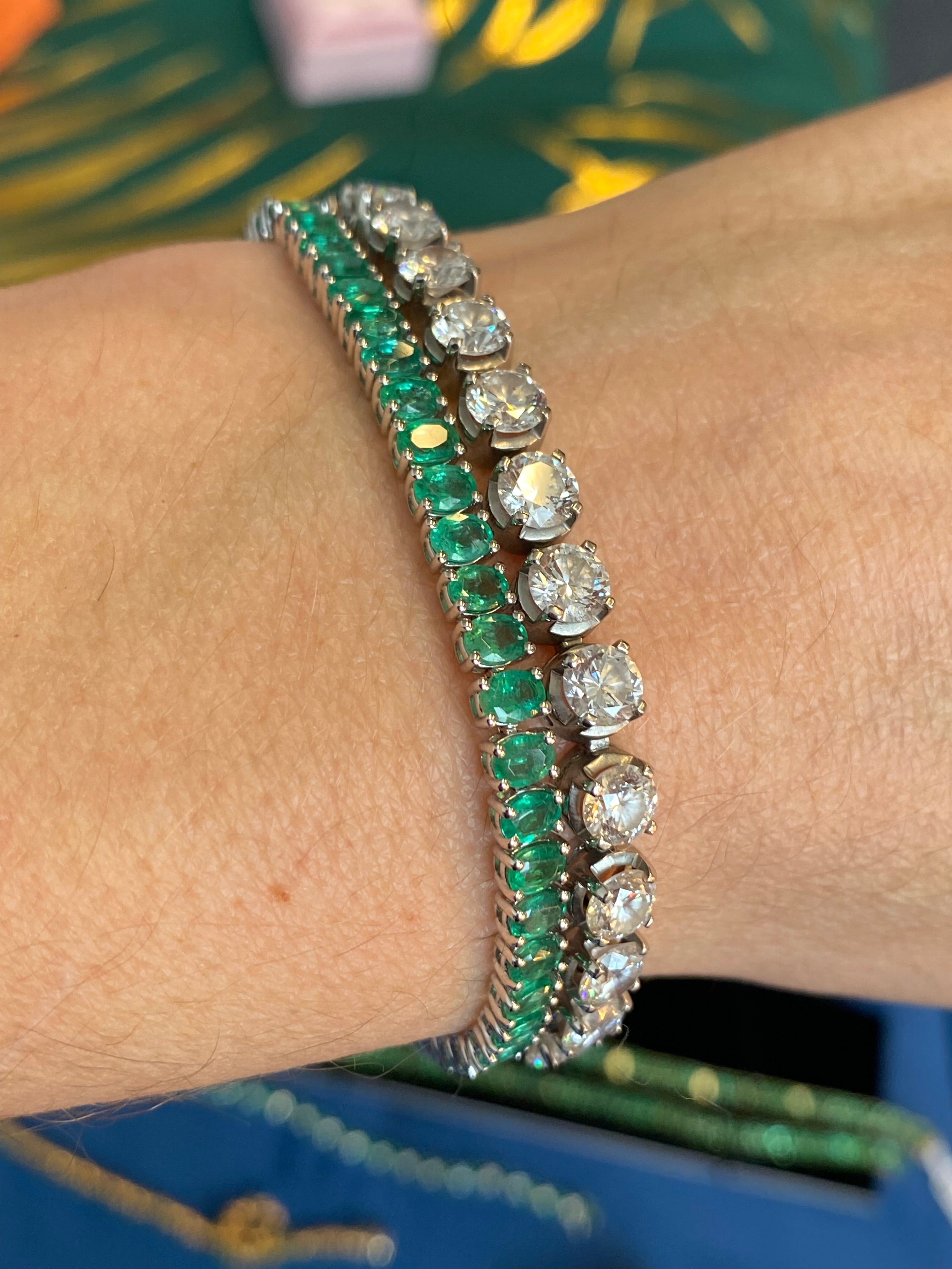 7.56 CTW Oval Cut Emerald Line Tennis Bracelet in 9ct White Gold