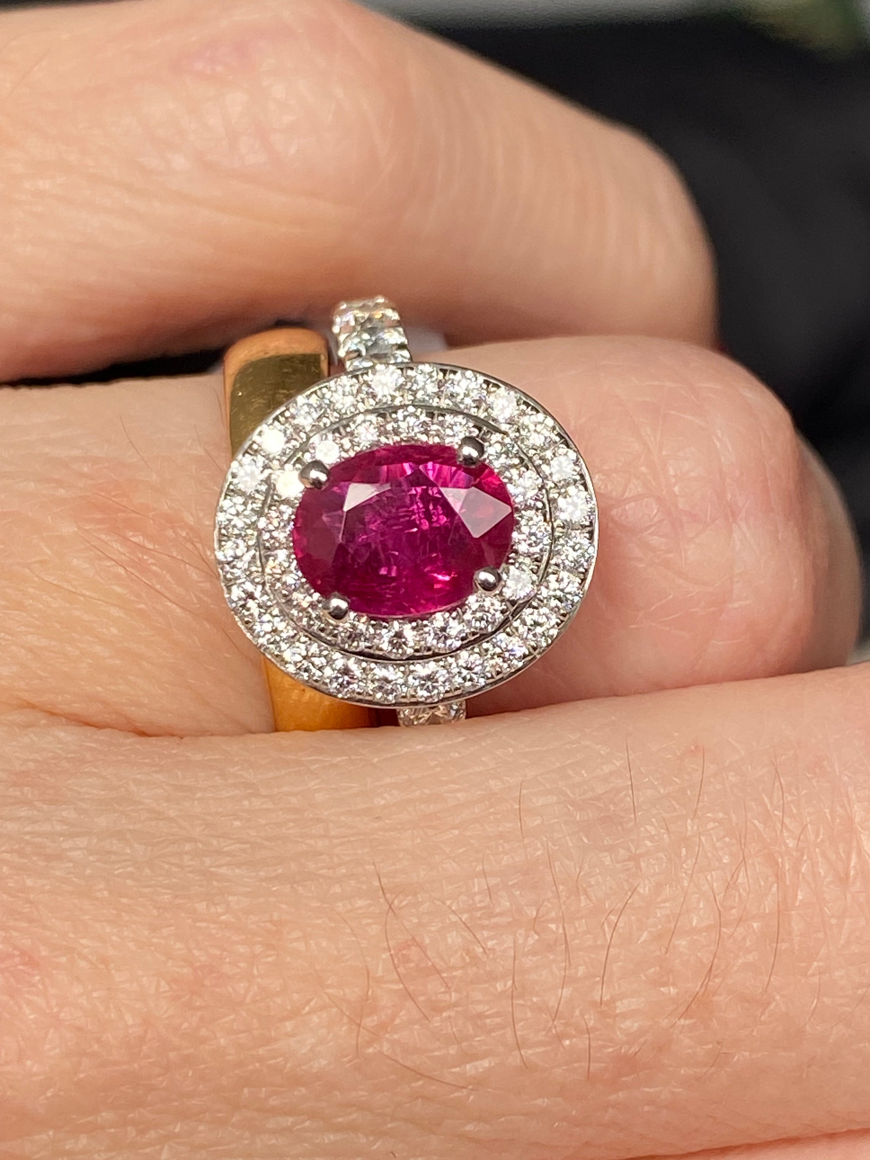 2.43 CTW Oval-Cut Ruby and Natural Diamond Double Halo Ring in Platinum