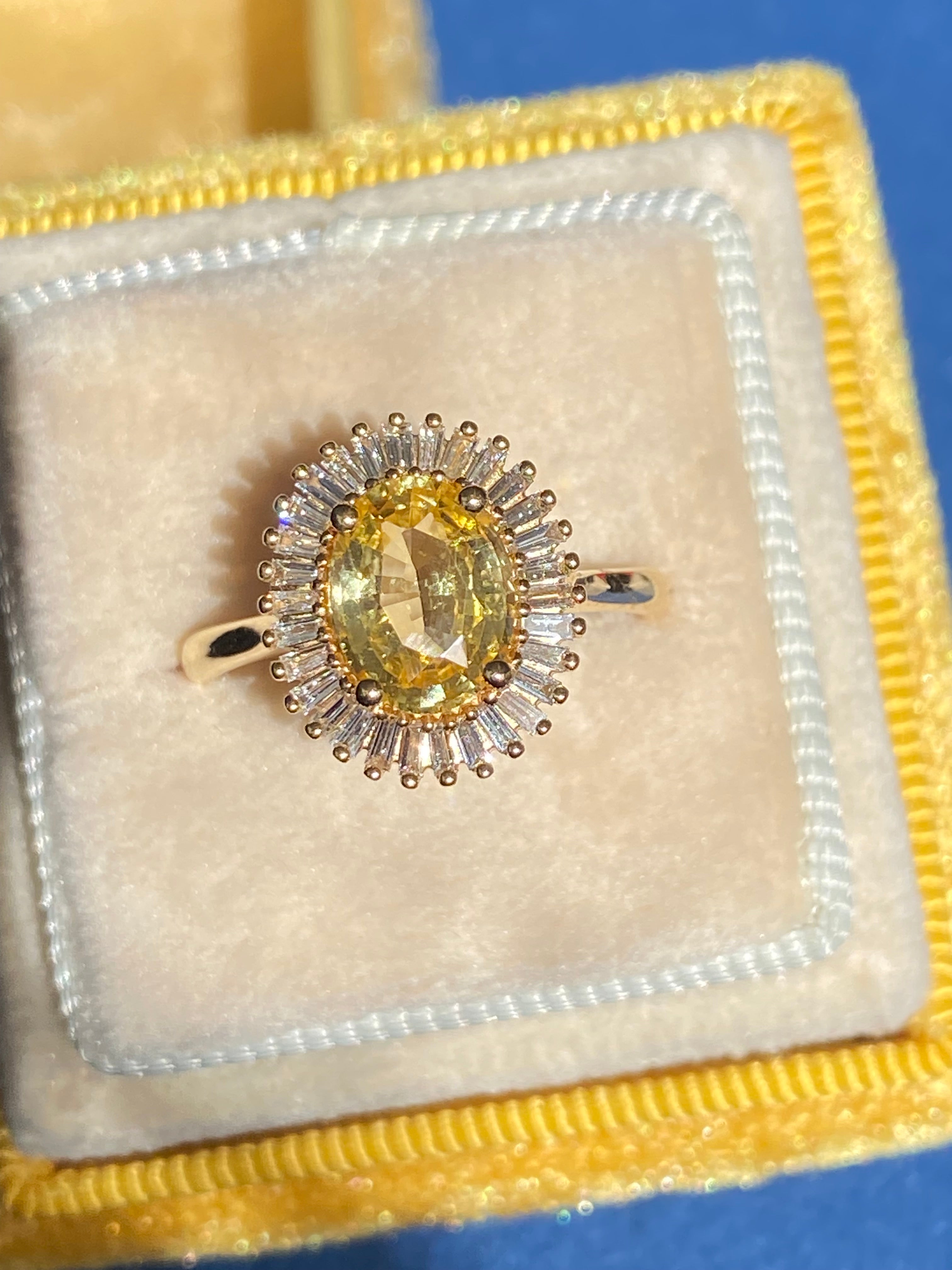 Sunny Starburst Yellow Sapphire in 18ct Yellow Gold Ballerina Halo Ring