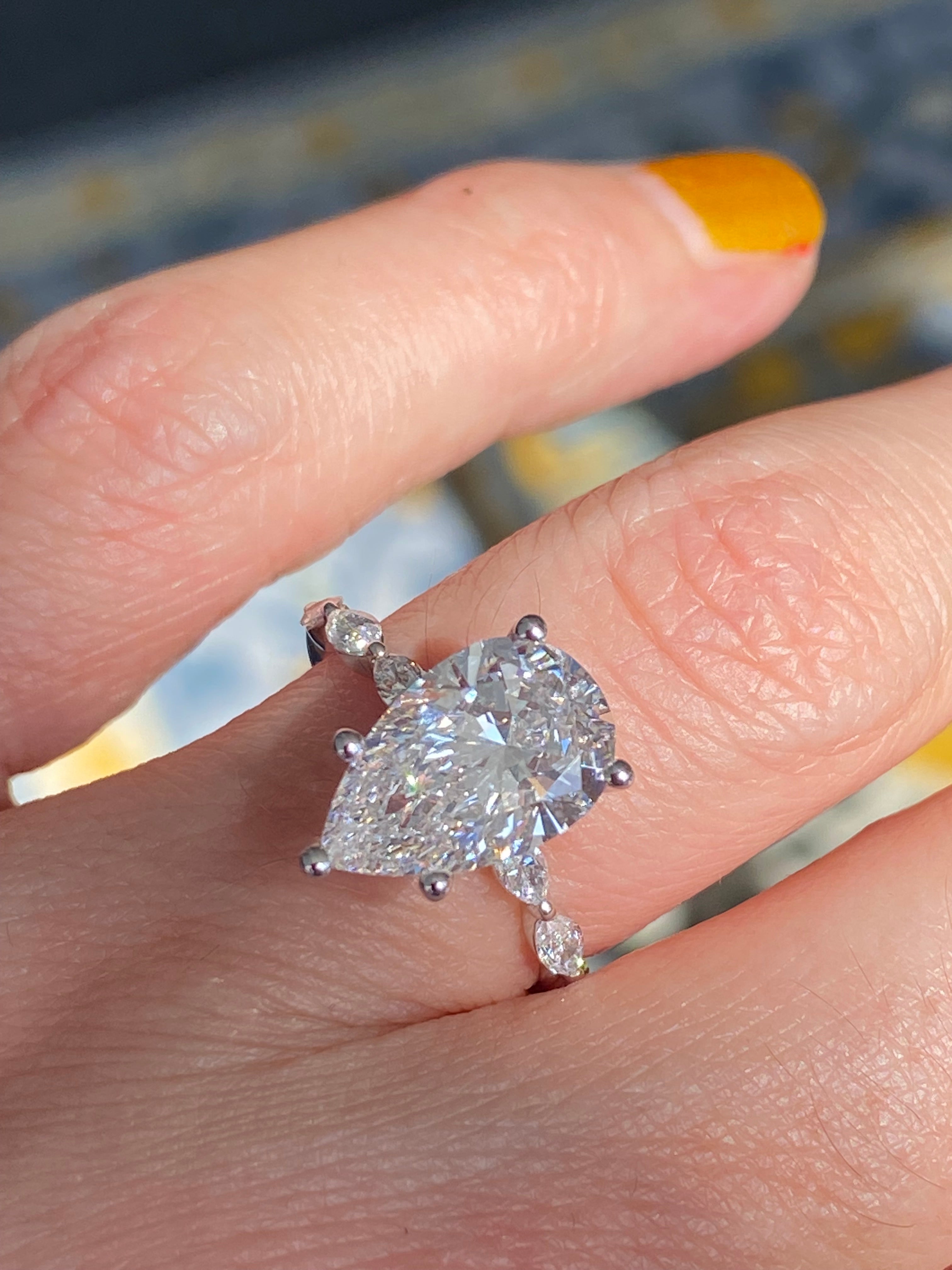 3.05 Carat Pear Cut D Colour Lab Diamond Solitaire Engagement Ring in Platinum
