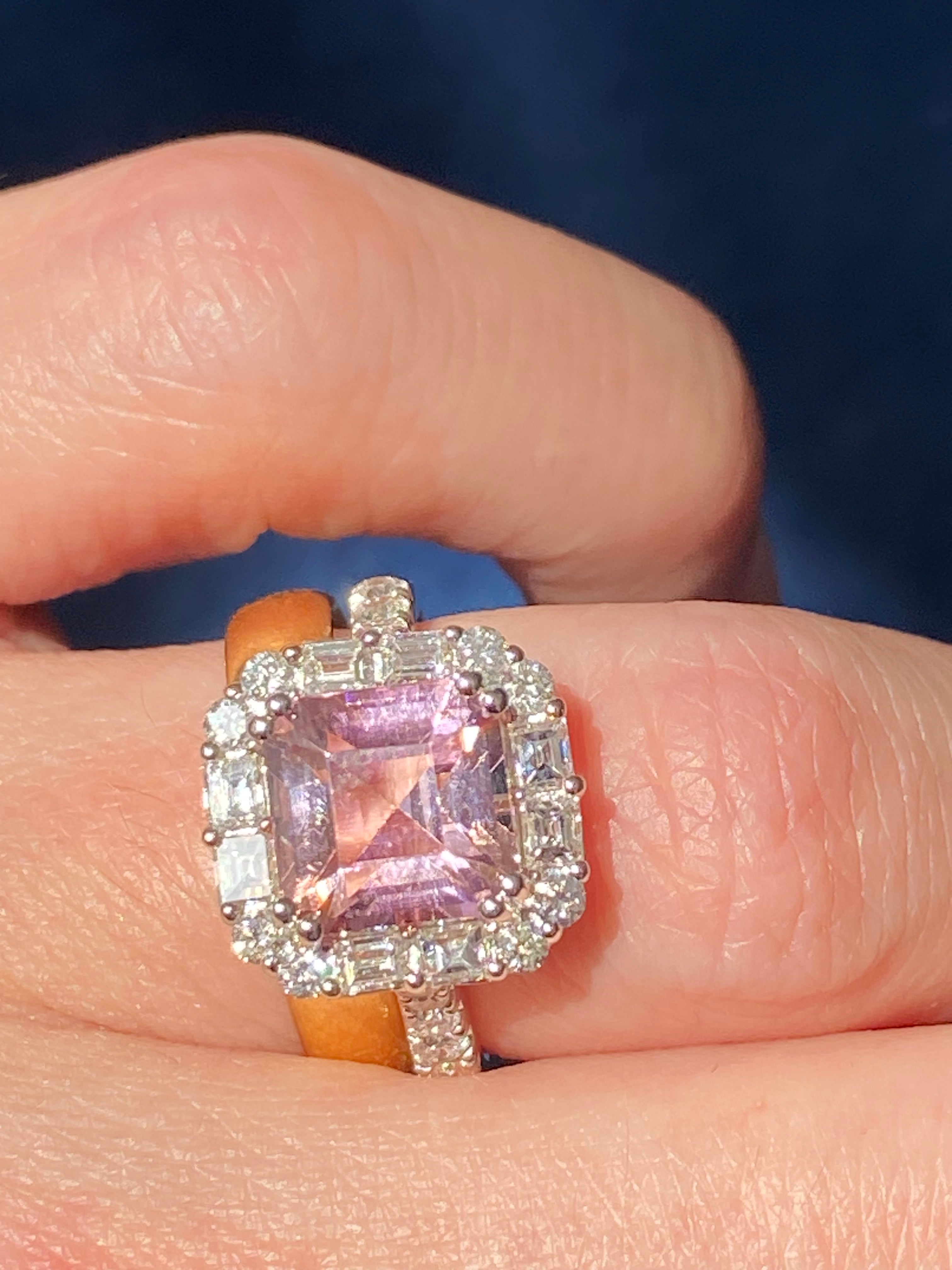 4.71 CTW Emerald Cut Pink Tourmaline and Natural Diamond Halo Ring in Platinum