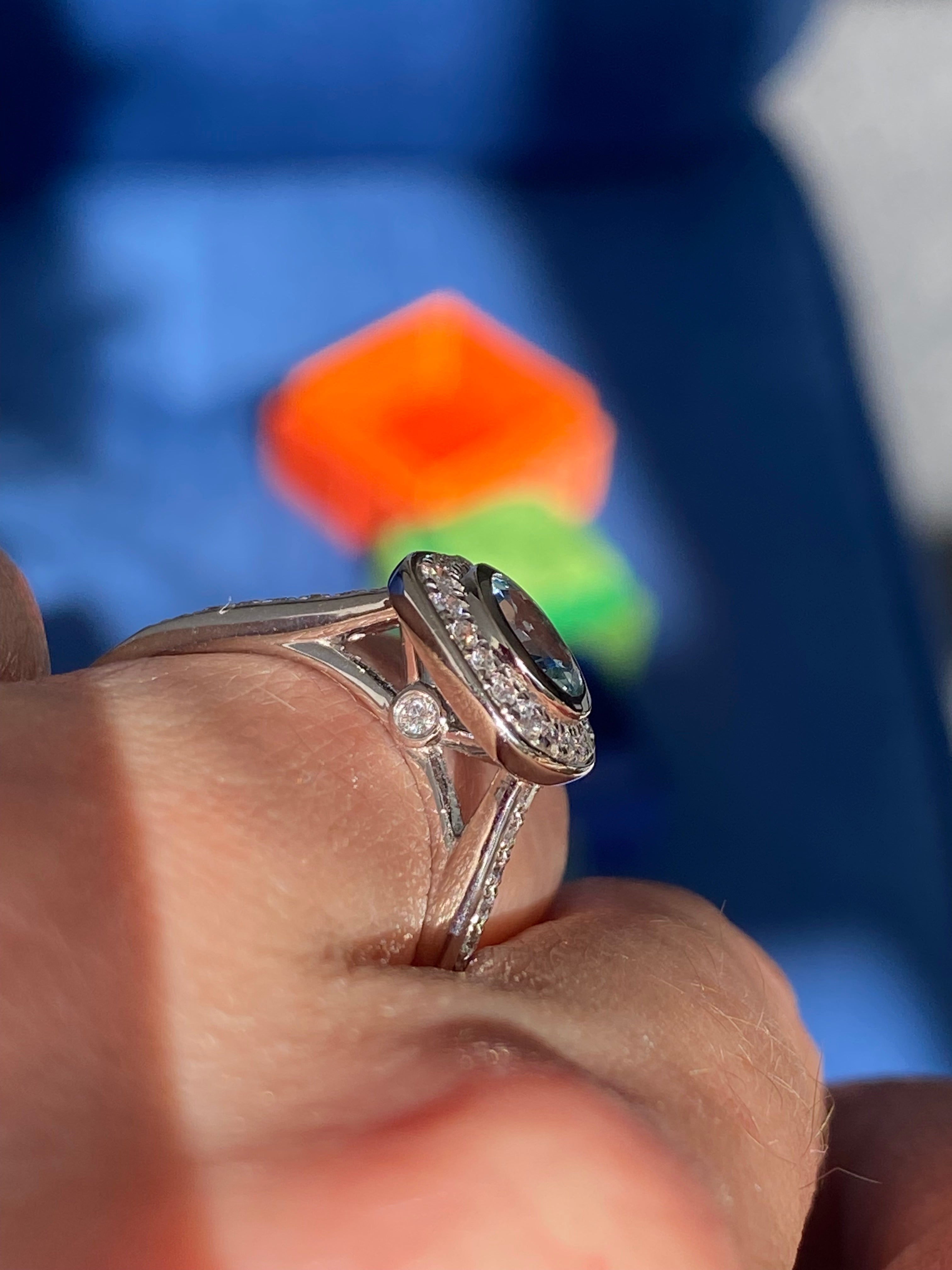 1.11 CTW Aquamarine and Natural Diamond Ring in Platinum