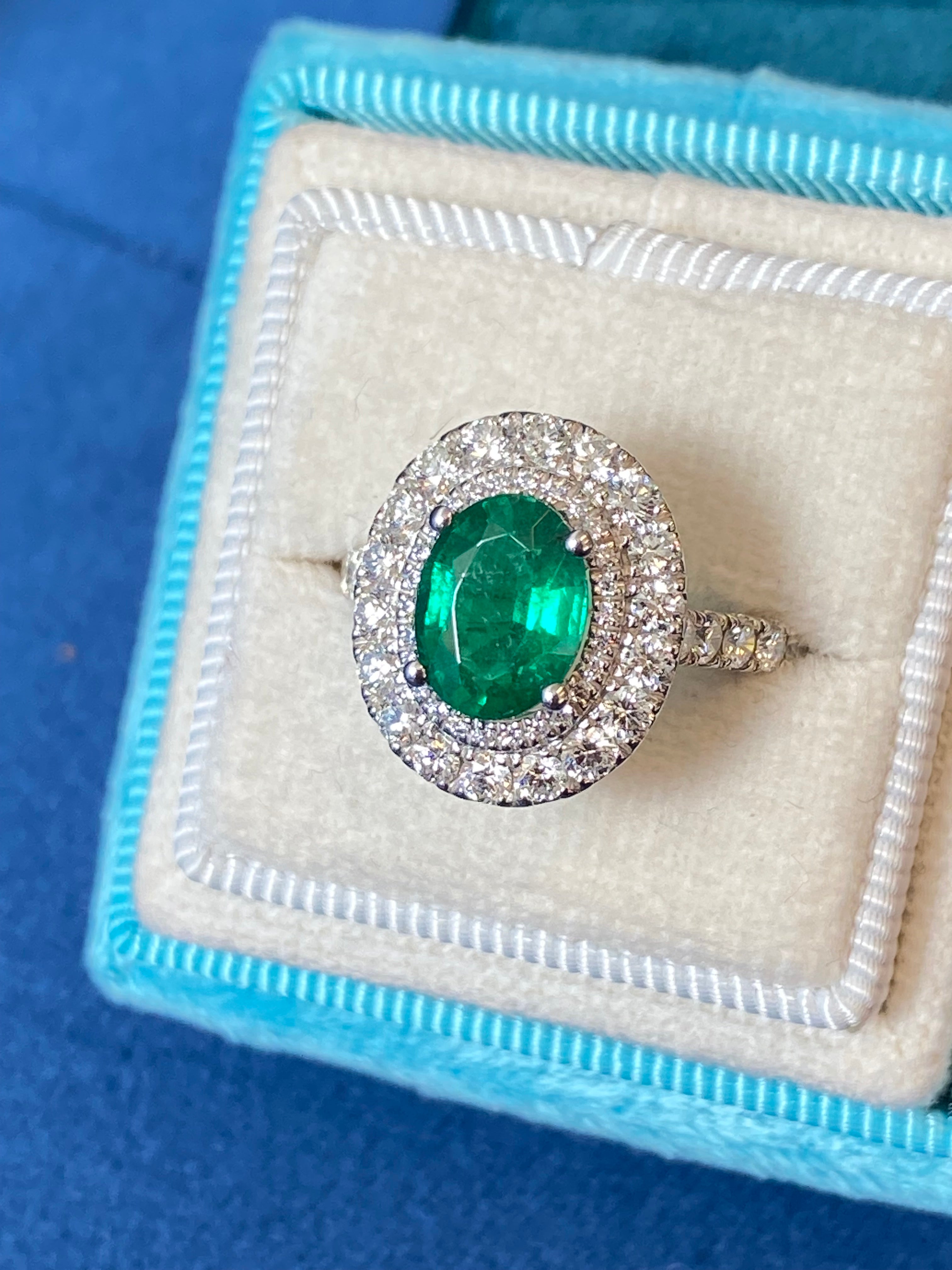 3.11 CTW Emerald and Natural Diamond Double Halo Ring in Platinum
