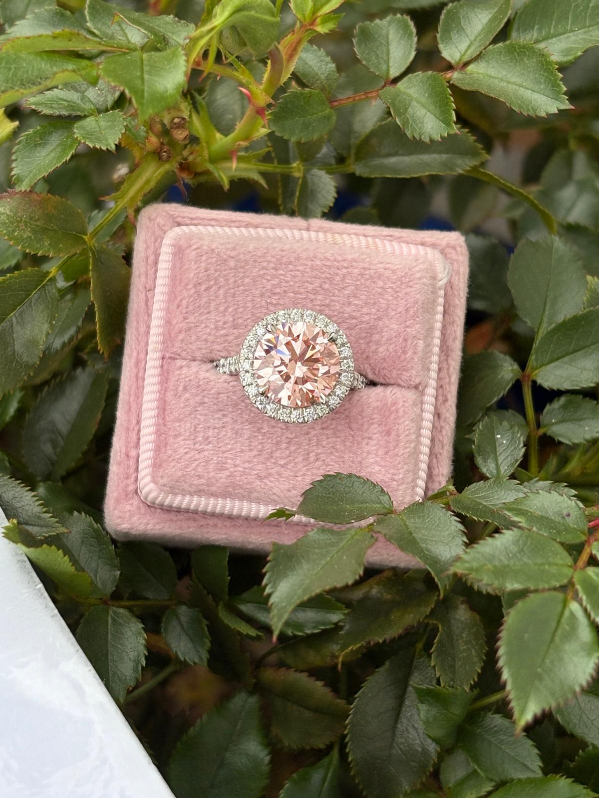 3.52 CTW Fancy Pink Lab Grown Diamond Halo Ring in Platinum
