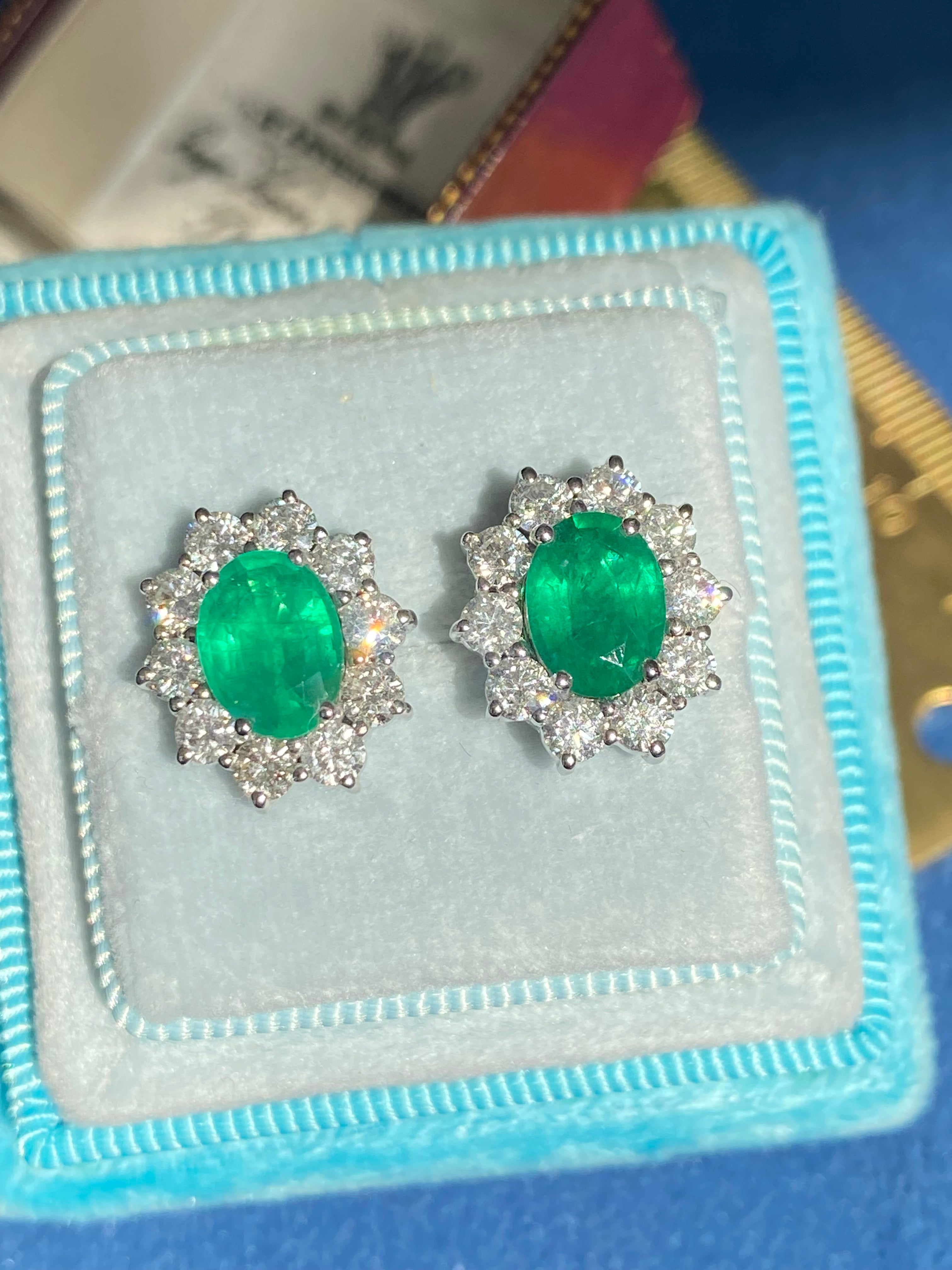 Extraordinary 3.65 CTW Emerald Earrings in 18ct White Gold