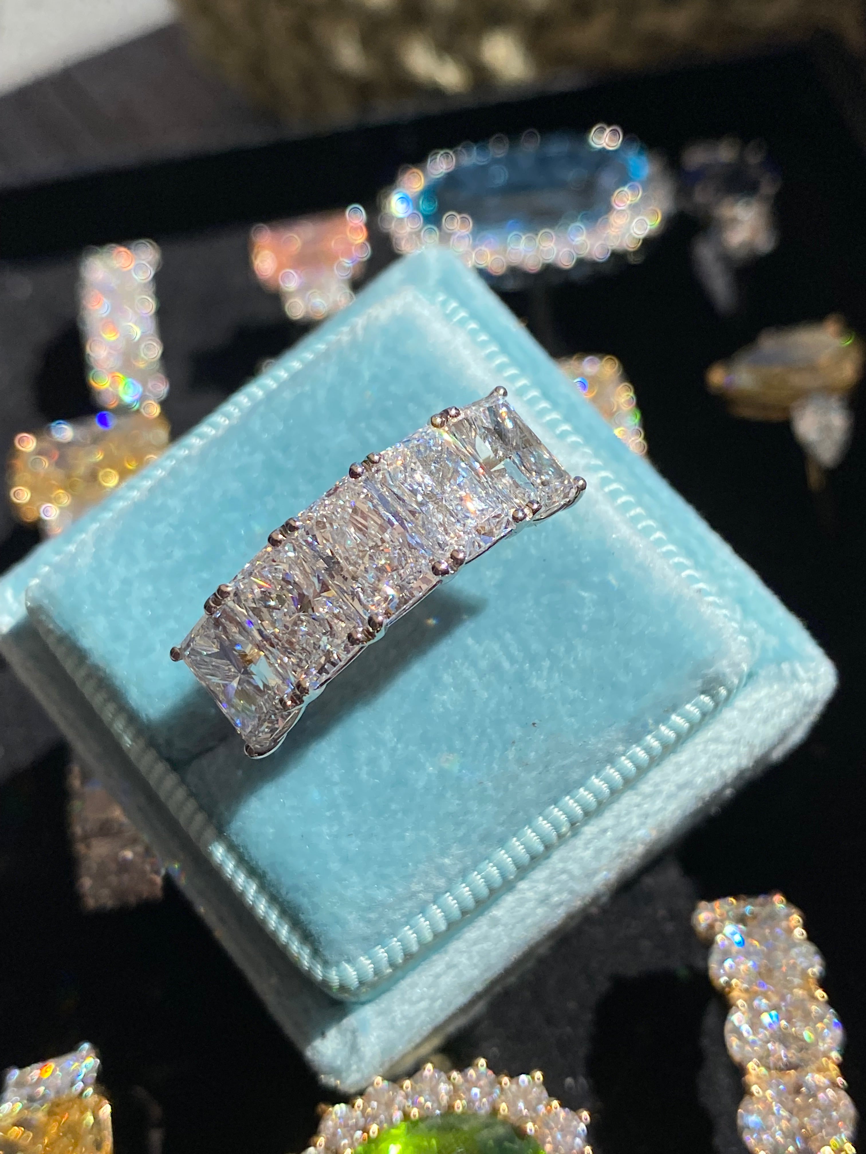 5.11 CTW Radiant Cut D Colour VS1 Lab Diamond Five Stone Ring in Platinum and 18ct Yellow Gold