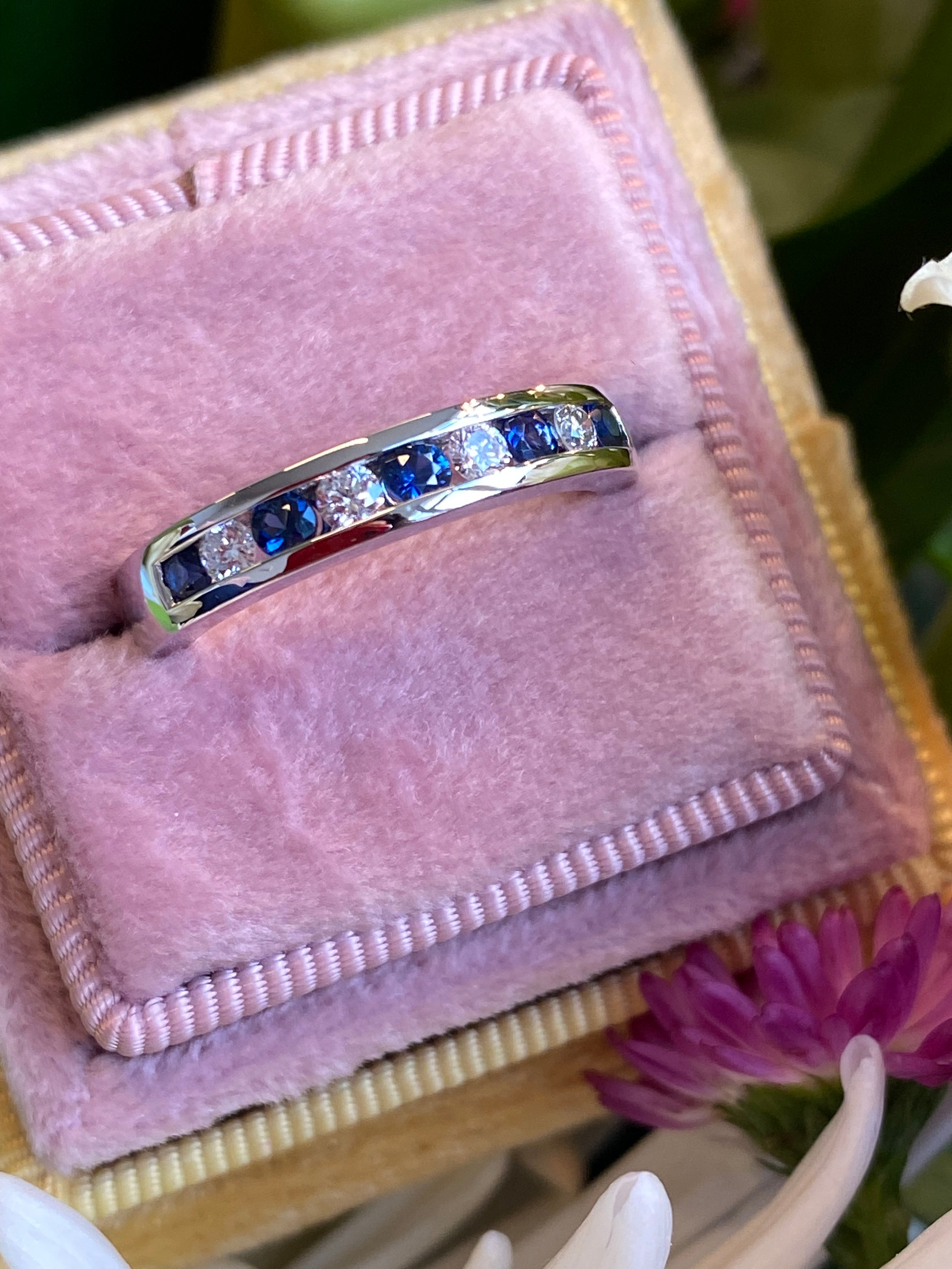 0.55 CTW Sapphire and Natural Diamond Eternity Wedding Stacking Ring in Platinum