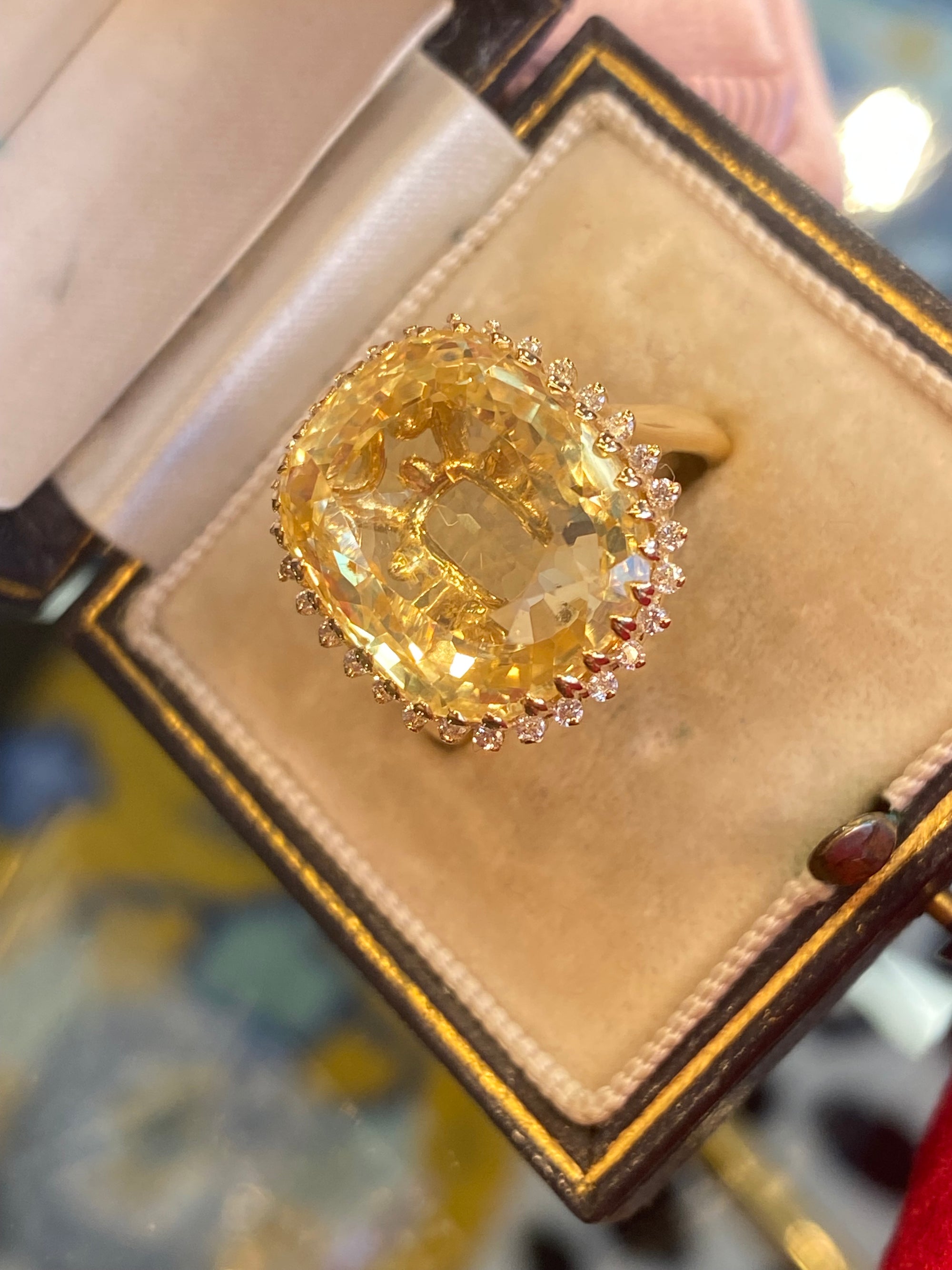 Masterpiece 19.23 Carat Certified Antique Unheated Yellow Sapphire and Diamond Ring