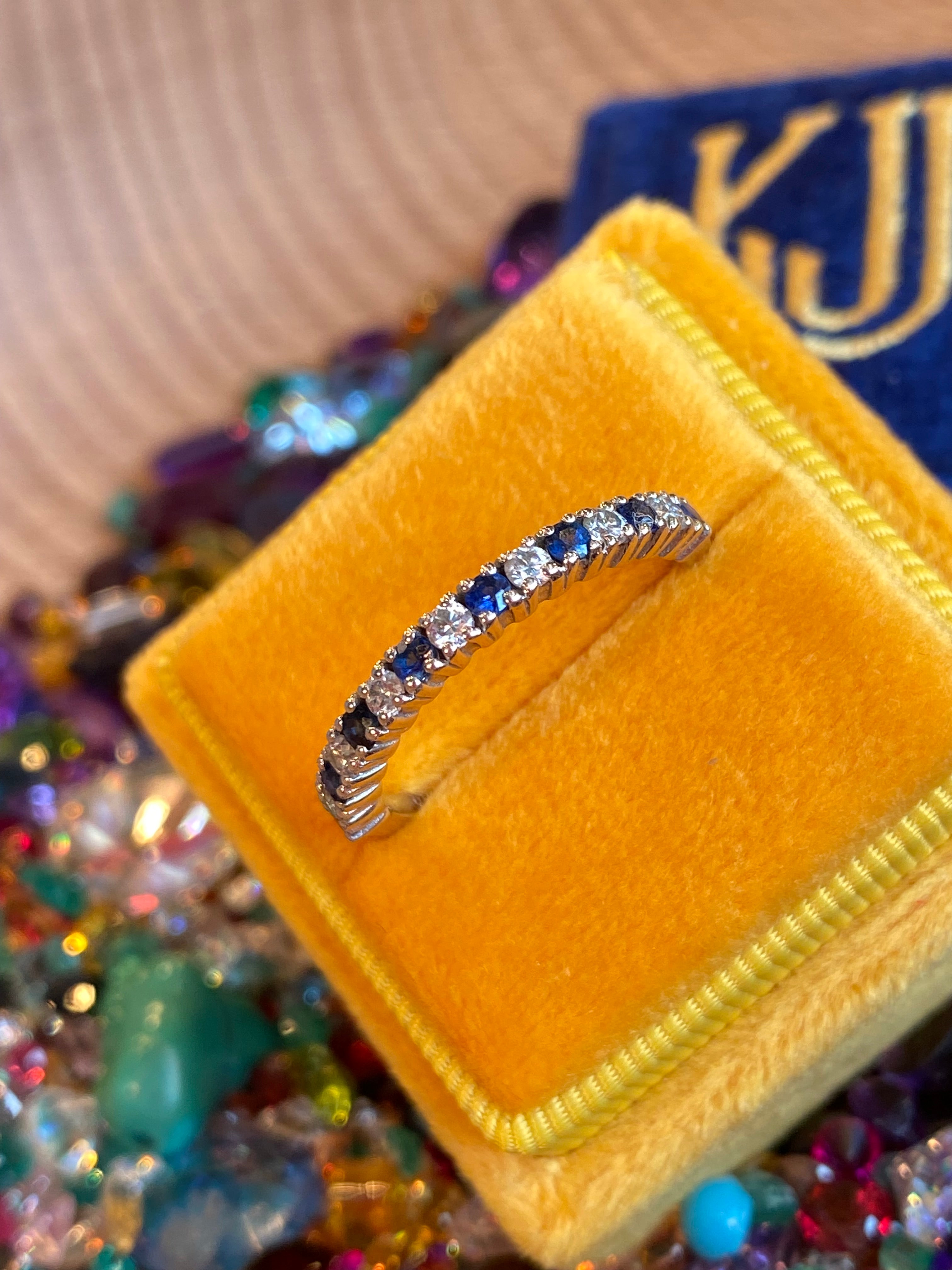 0.47ctw Natural Sapphire and Moissanite Eternity Stacking Ring