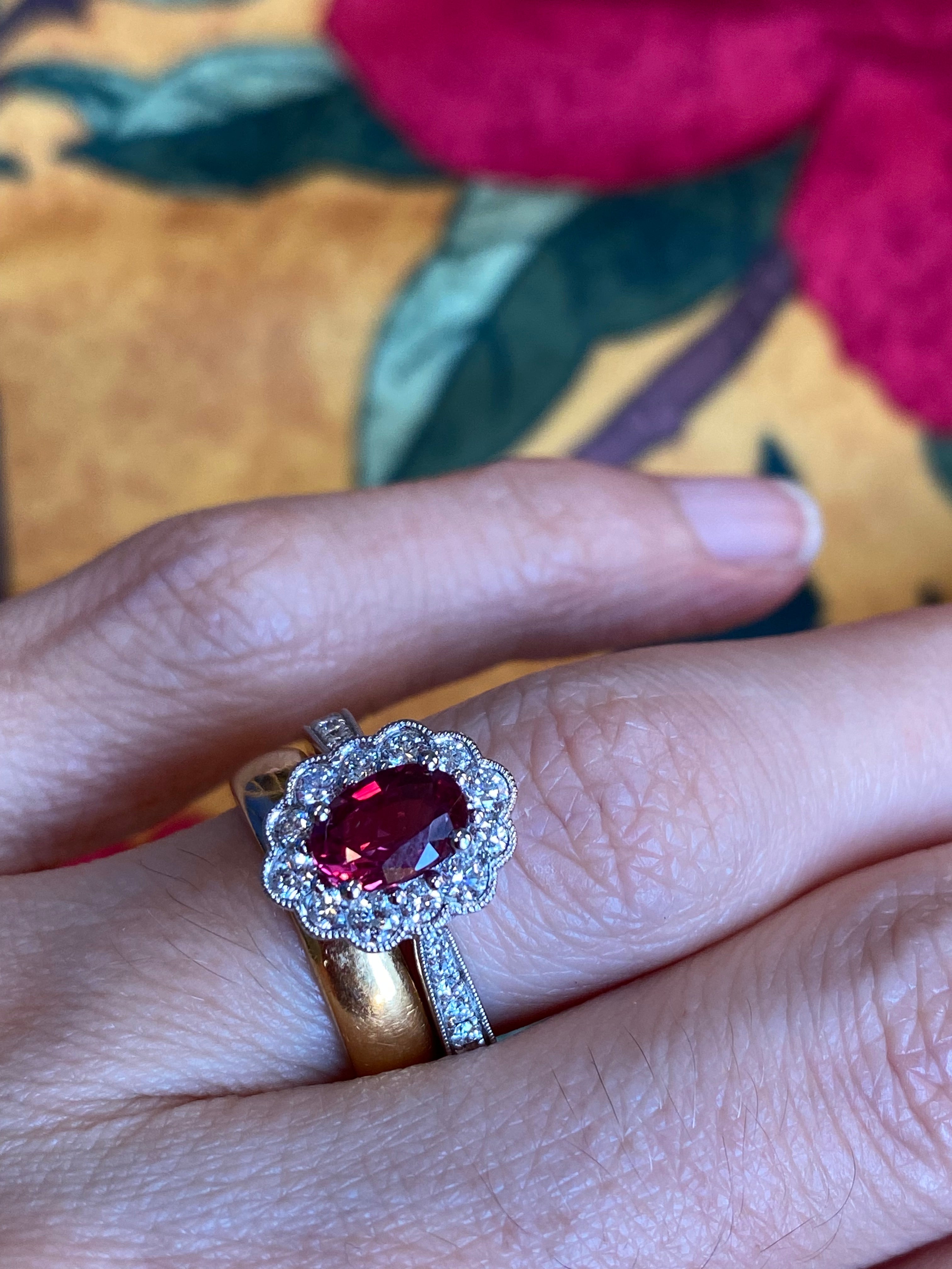1.92ctw Oval-Cut Ruby and Natural Diamond Halo Ring in Platinum