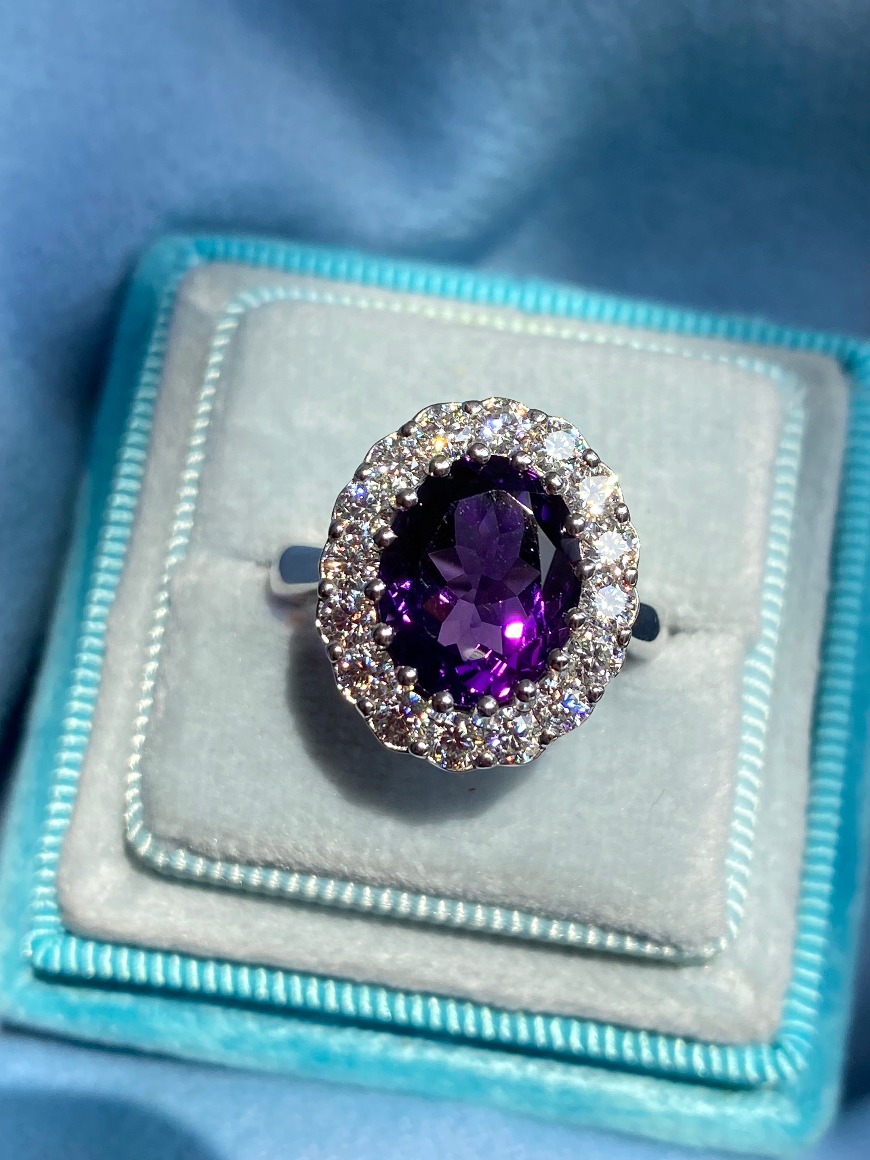 5.50 CTW Oval Cut Amethyst and Moissanite Halo Cocktail Ring