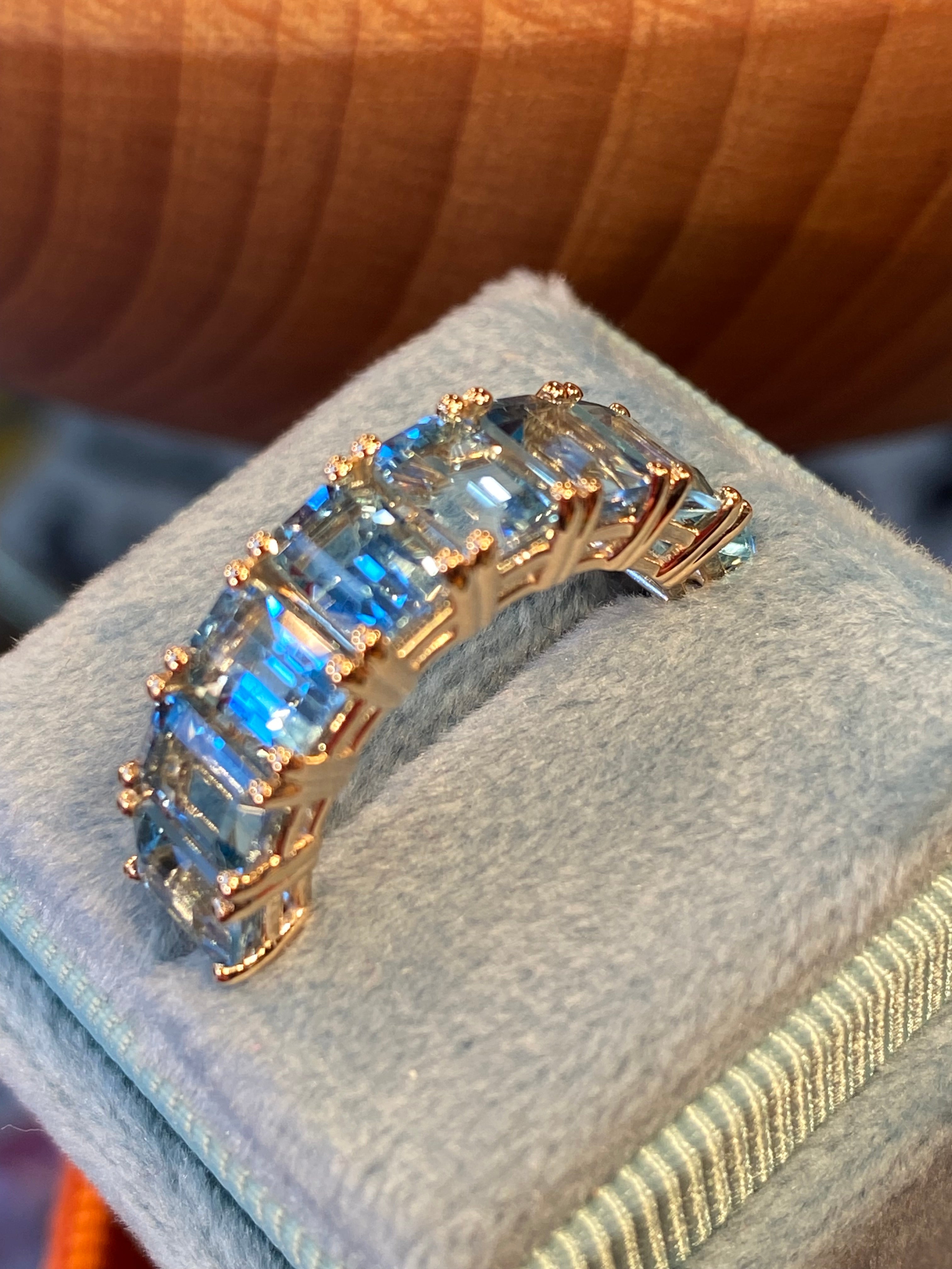 4.28 CTW Aquamarine Eternity Ring in 9ct Yellow Gold