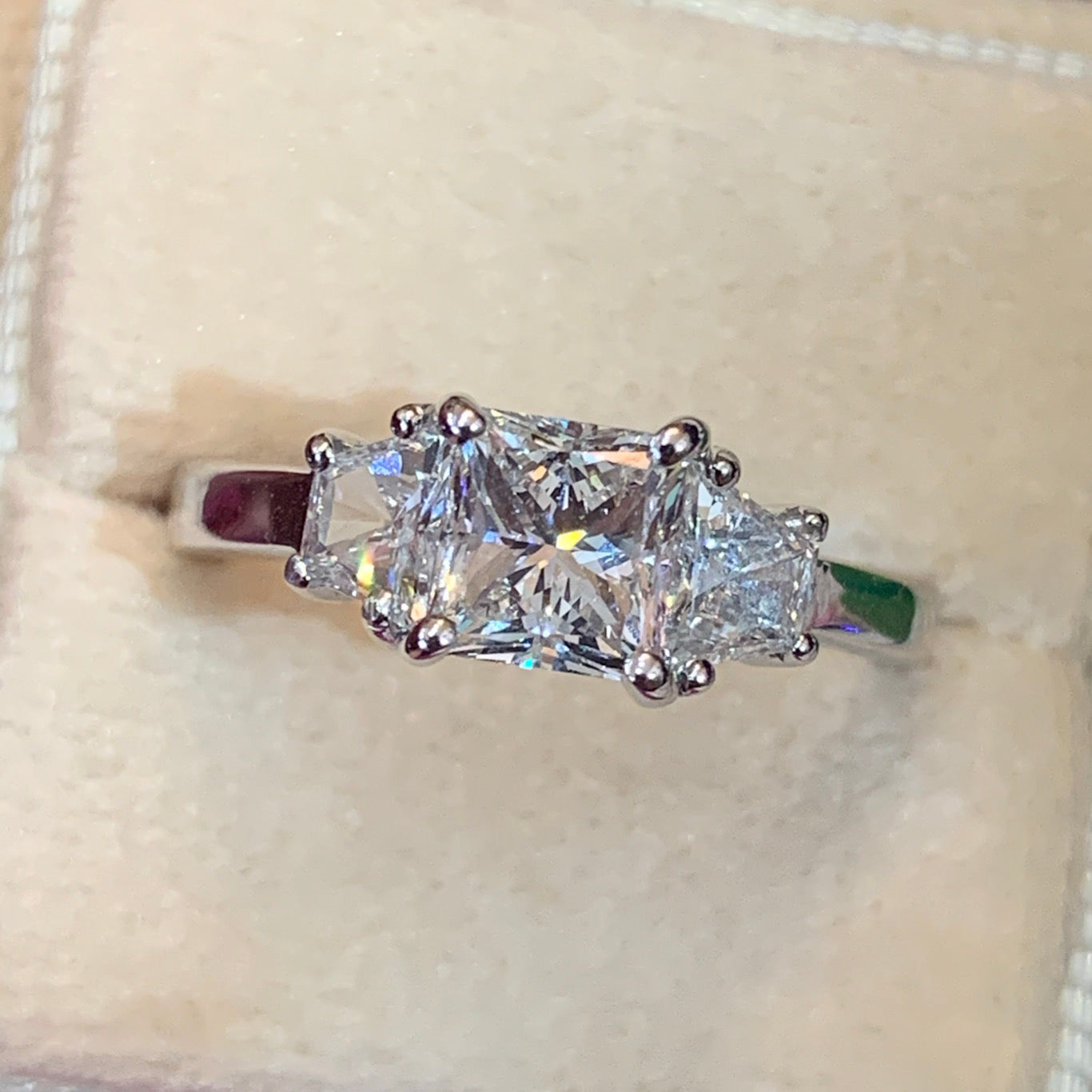 Heritage 1.80 CTW + Princess Cut Lab Grown Diamond Trilogy Engagement Ring, at Least F Colour / VVS Clarity