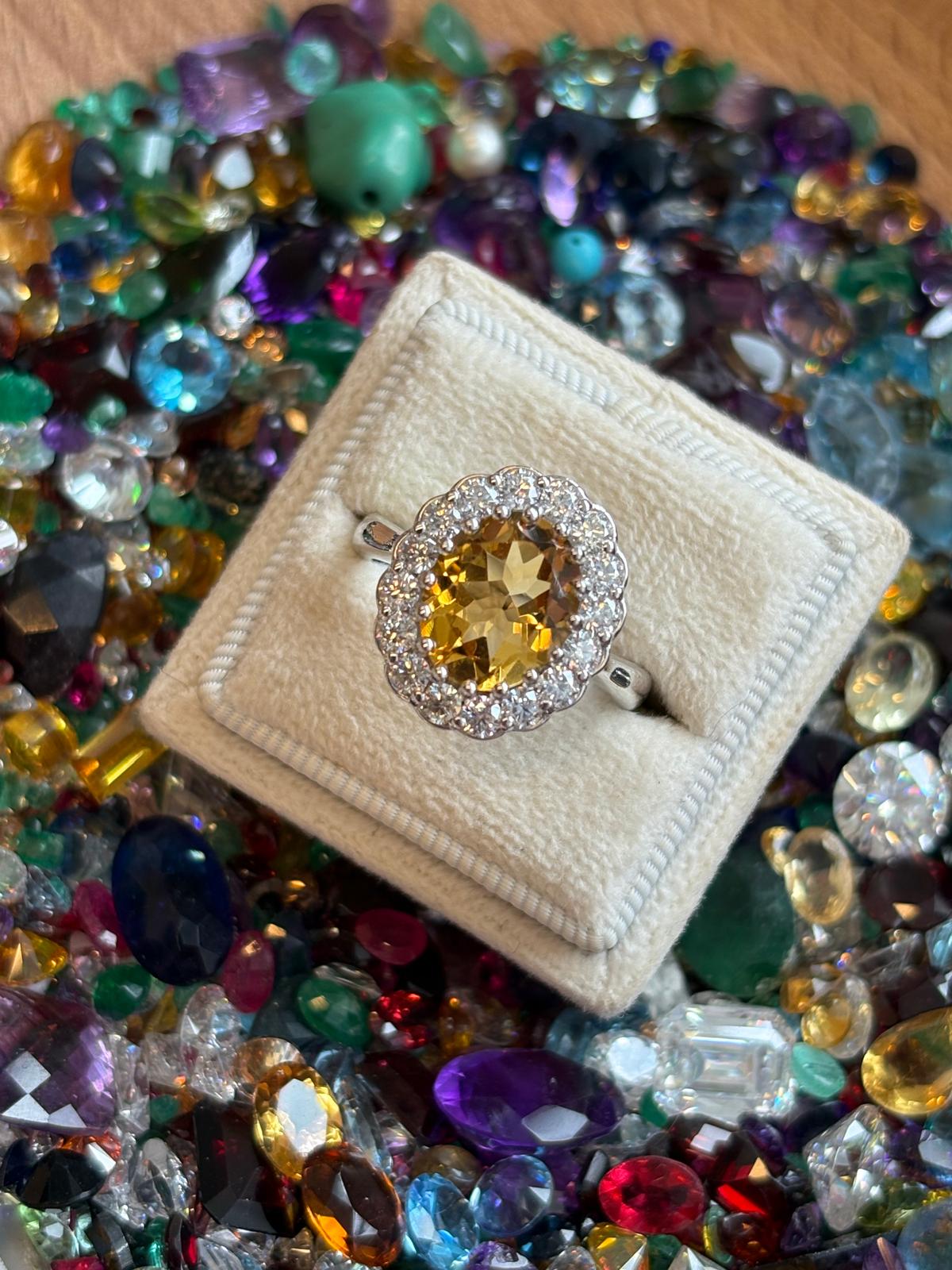 4.50 CTW Oval Cut Citrine and Moissanite Halo Cocktail Ring