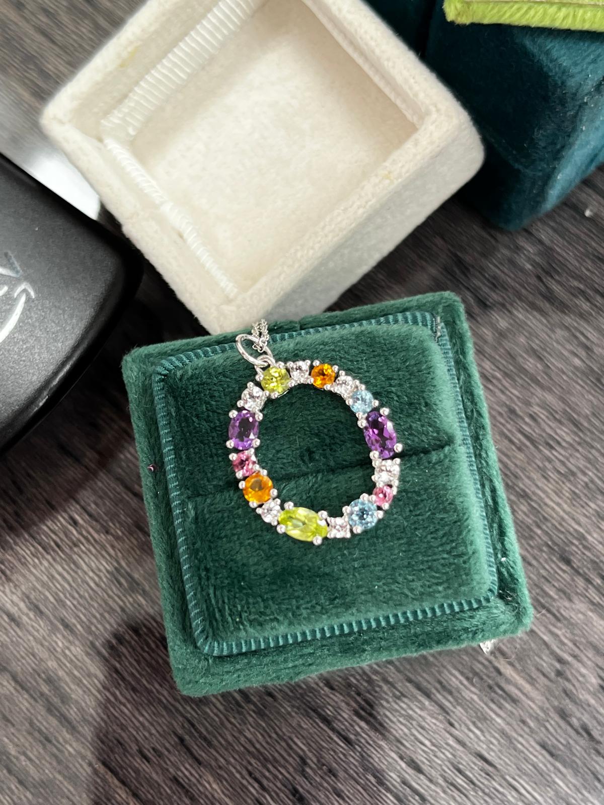 1.61 CTW Peridot, Pink Sapphire, Blue Topaz, Citrine, Amethyst, and Diamond Pendant Necklace in 18ct White Gold