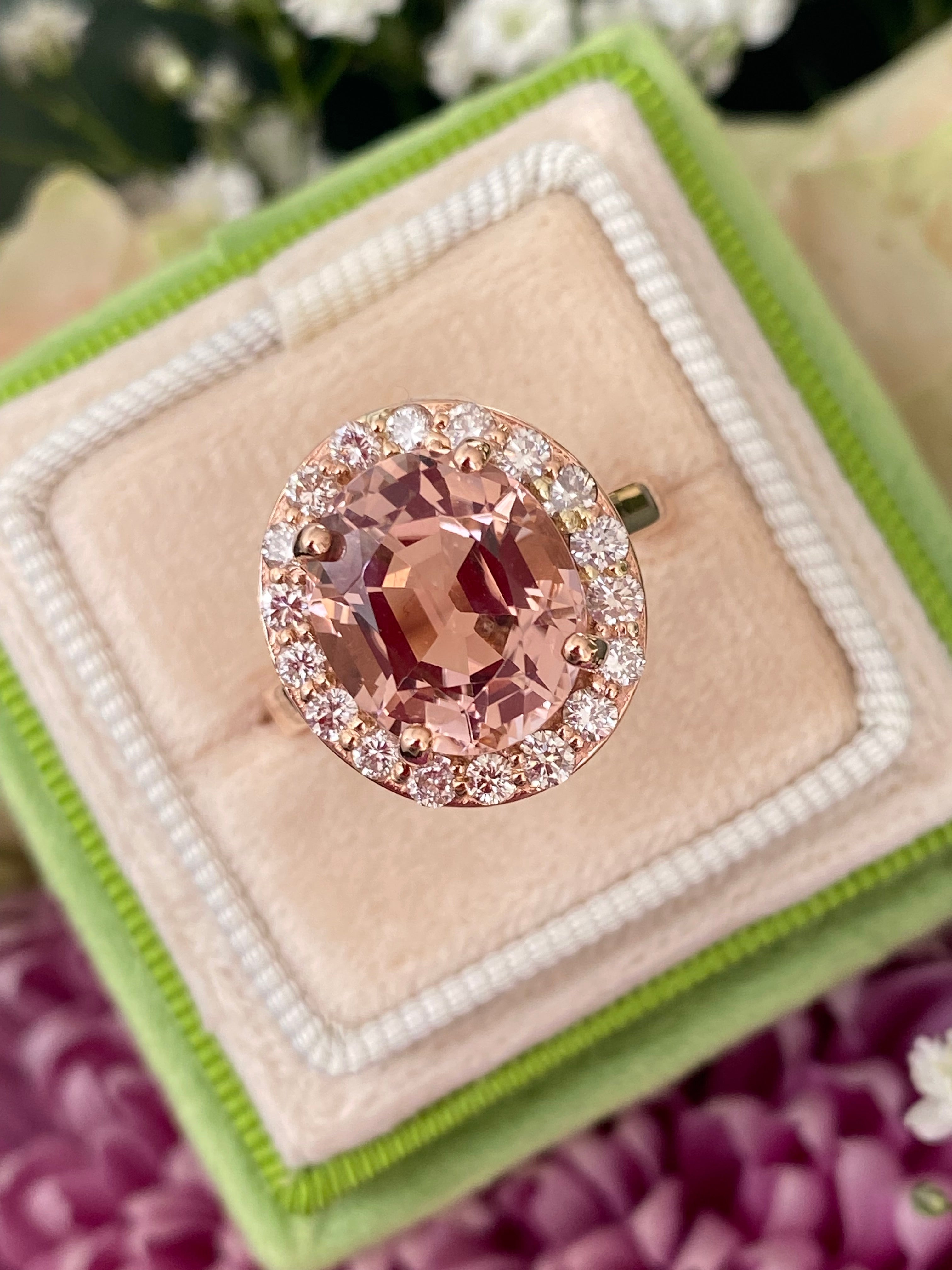 6.00 Carat Oval-Cut Pink Tourmaline and Diamond Halo Ring in 18ct Rose Gold