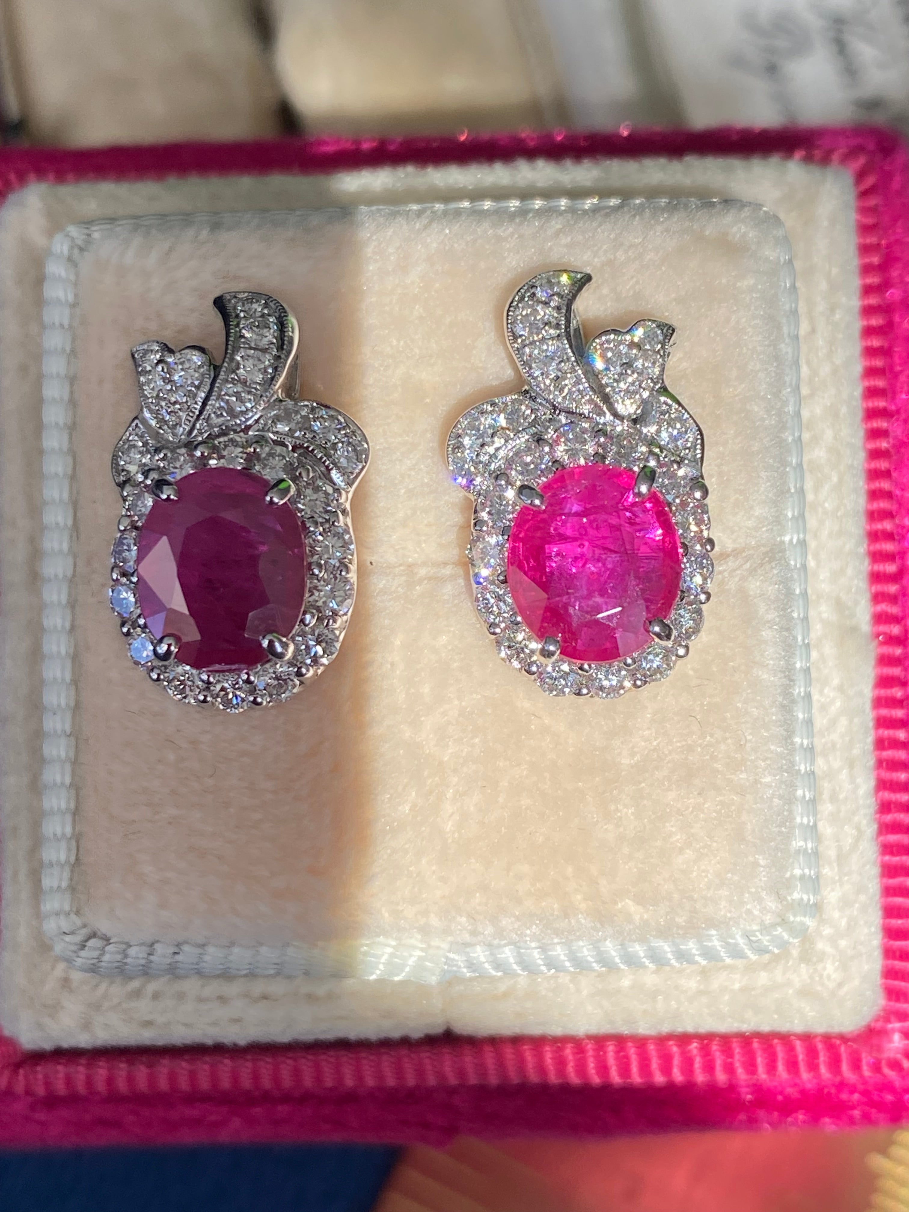 3.98 CTW Vintage Burmese Ruby Stud Earrings in 18ct White Gold
