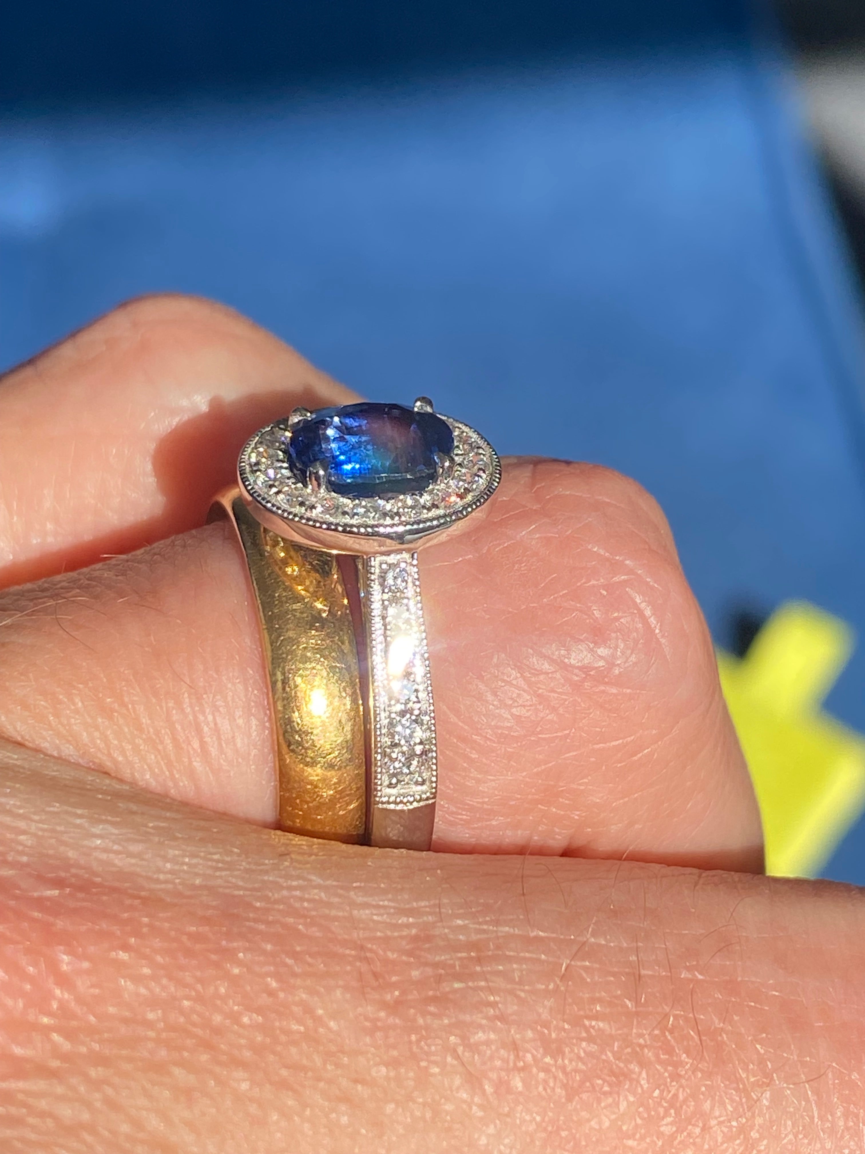 2.14 CTW Blue Ceylon Sapphire and Natural Diamond Halo Ring in Platinum