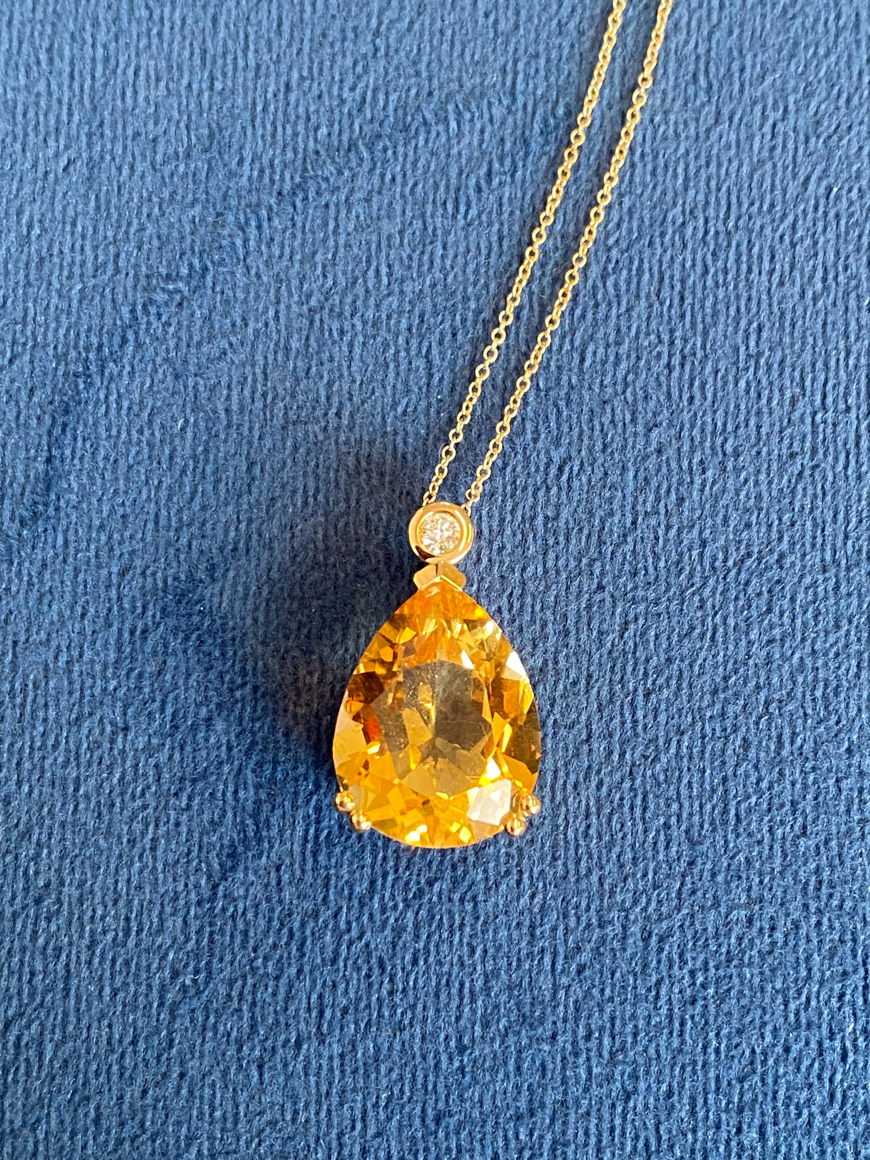 9.50 Carat Citrine and Natural Diamond Pendant Necklace in 9ct Yellow Gold