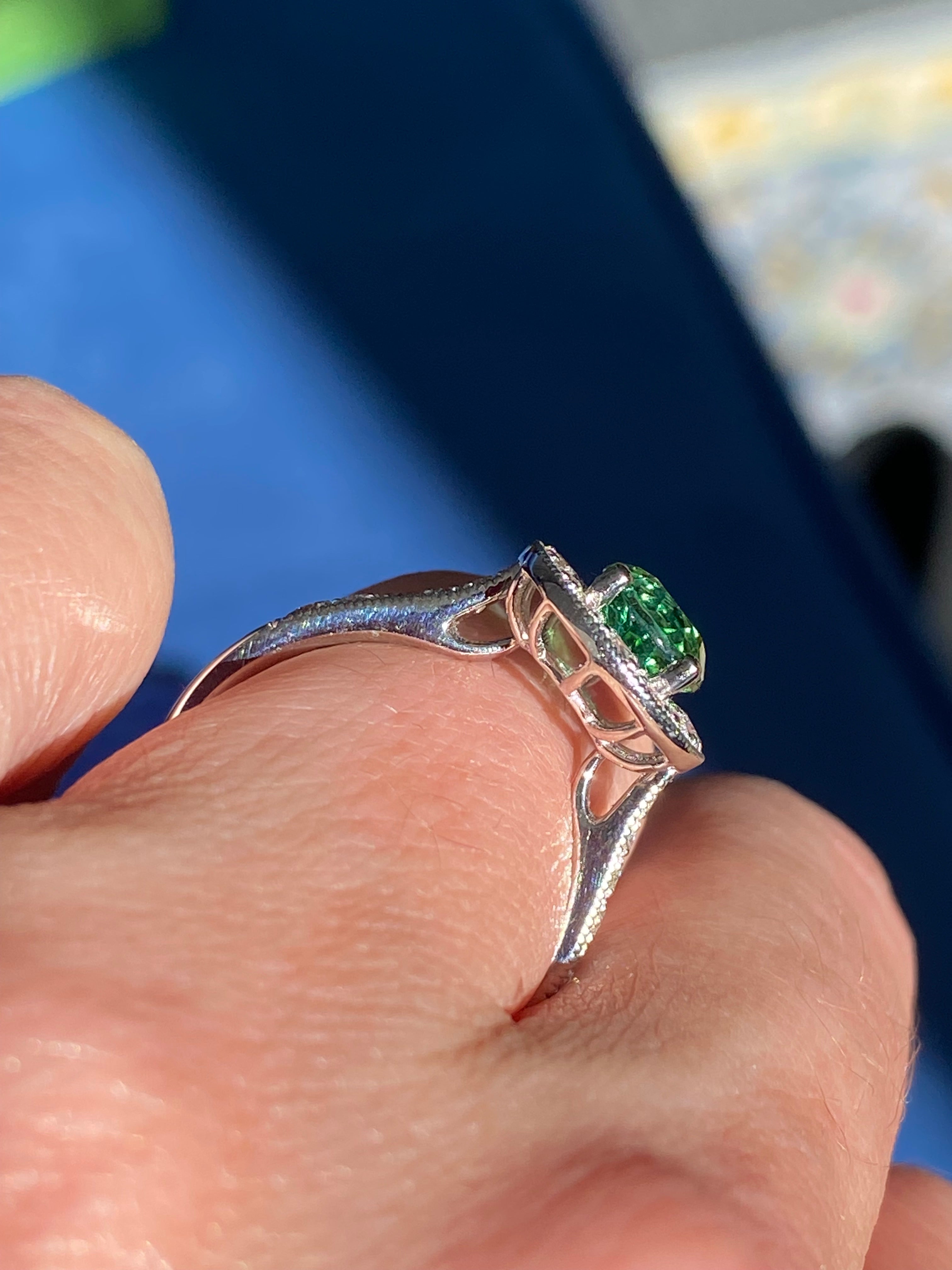 1.66 Carat Oval Cut Mint Tourmaline and 0.66 CTW Natural Diamond Ring in Platinum